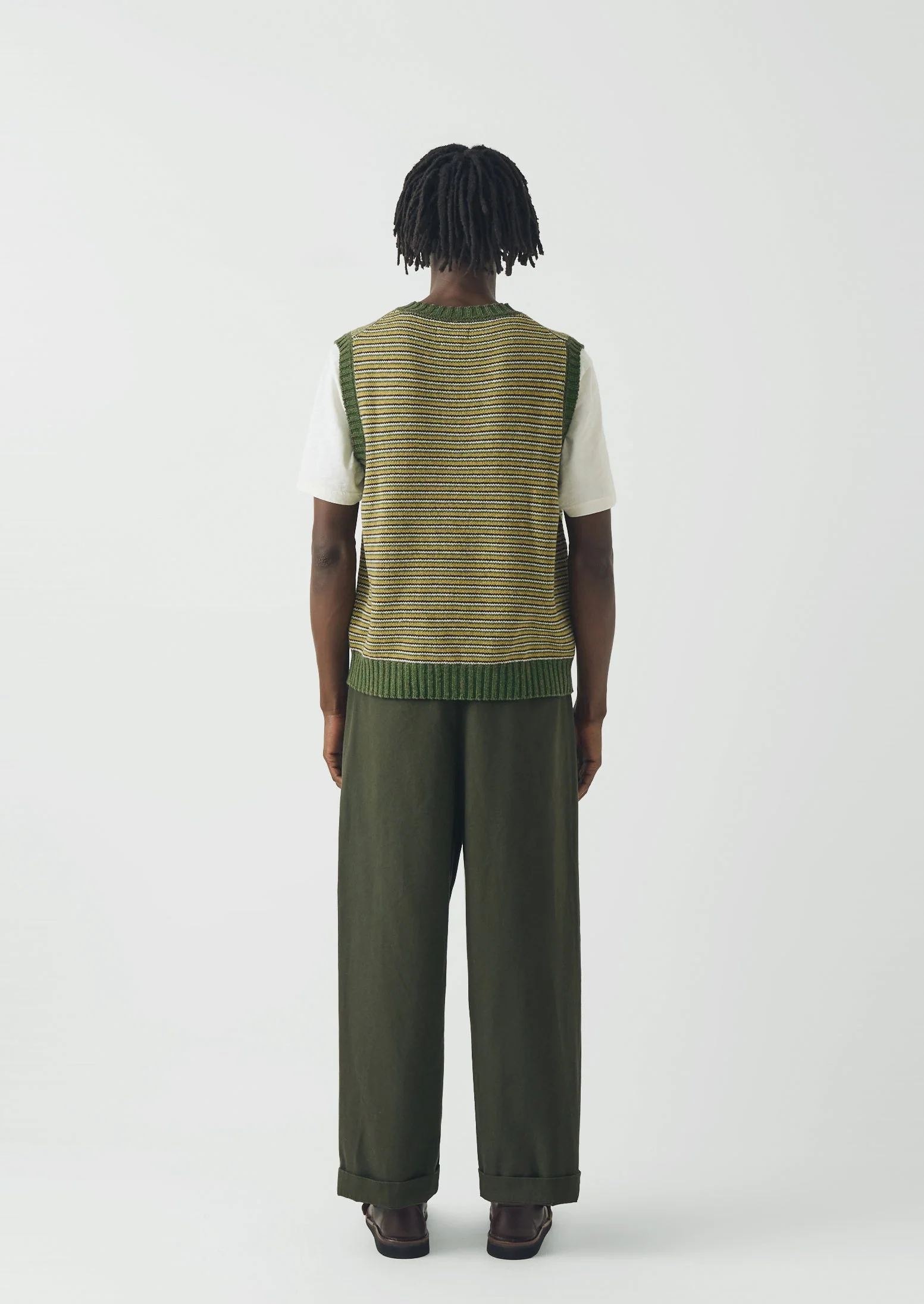 Fine Stripe Wool Cotton Tank | Green Multi - Image 5