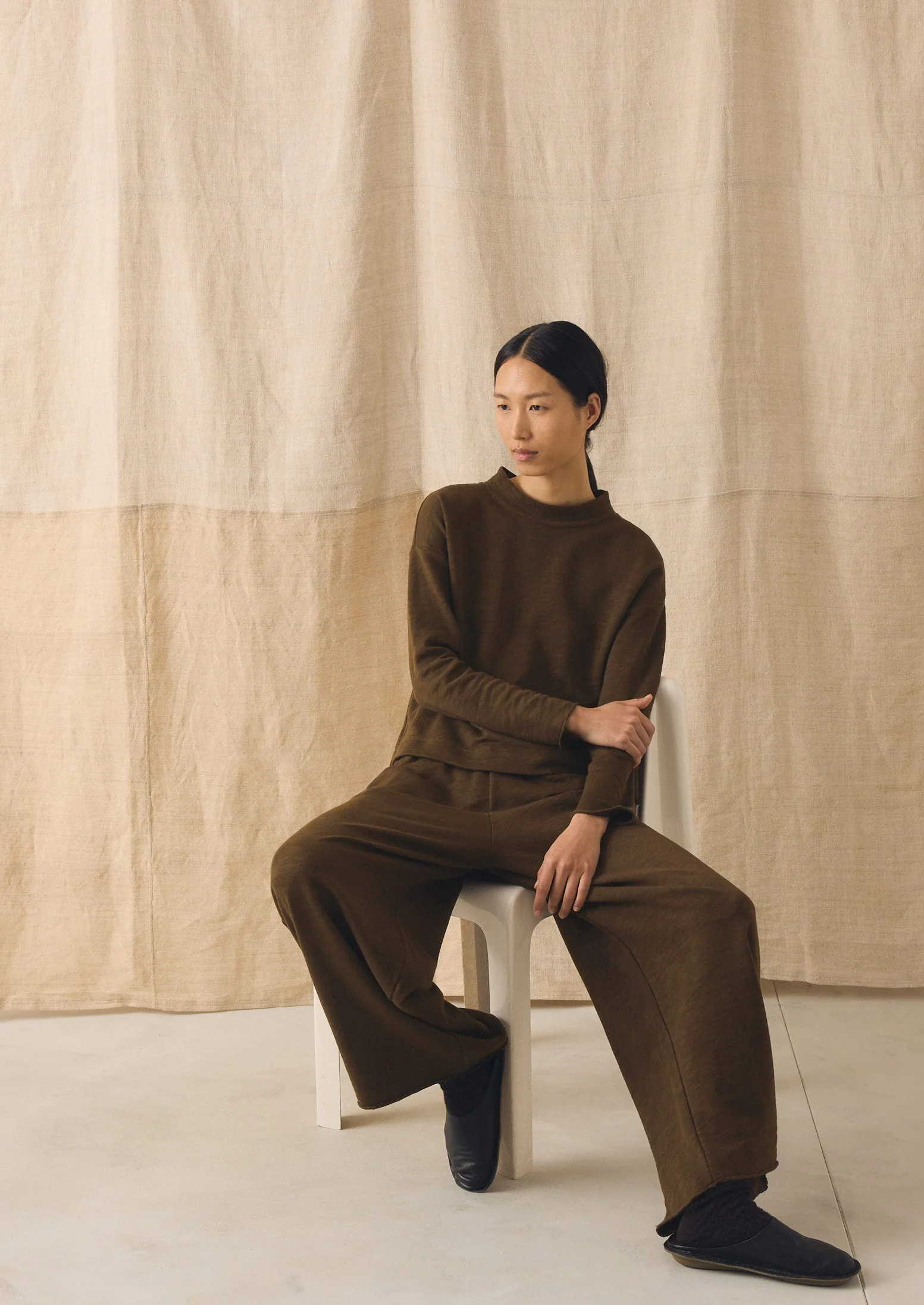 Full Length Loopback Jersey Pants | Dark Olive - Image 2