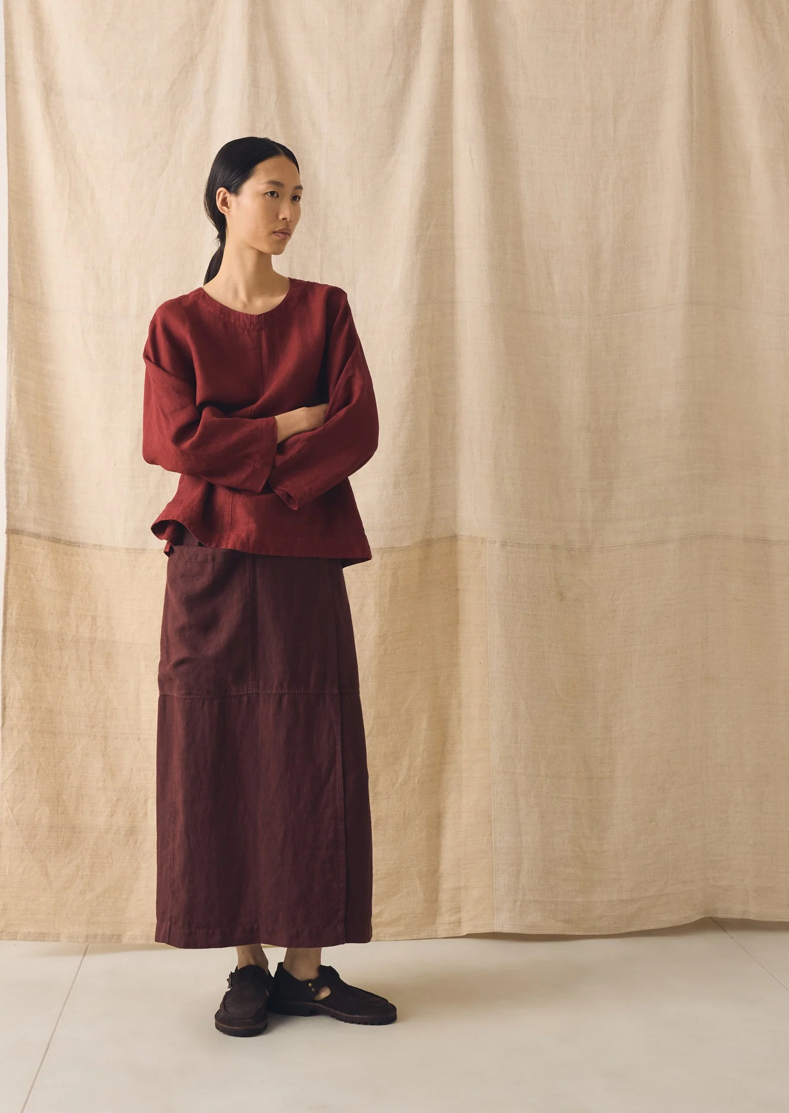 Garment Dyed Linen Apron Skirt | Fig - Image 6