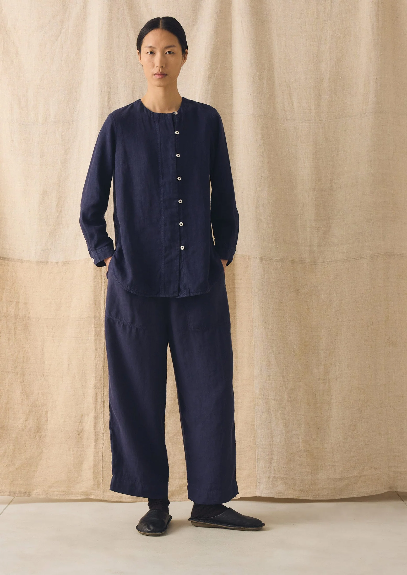 Garment Dyed Linen Chef Shirt | Blueberry - Image 3