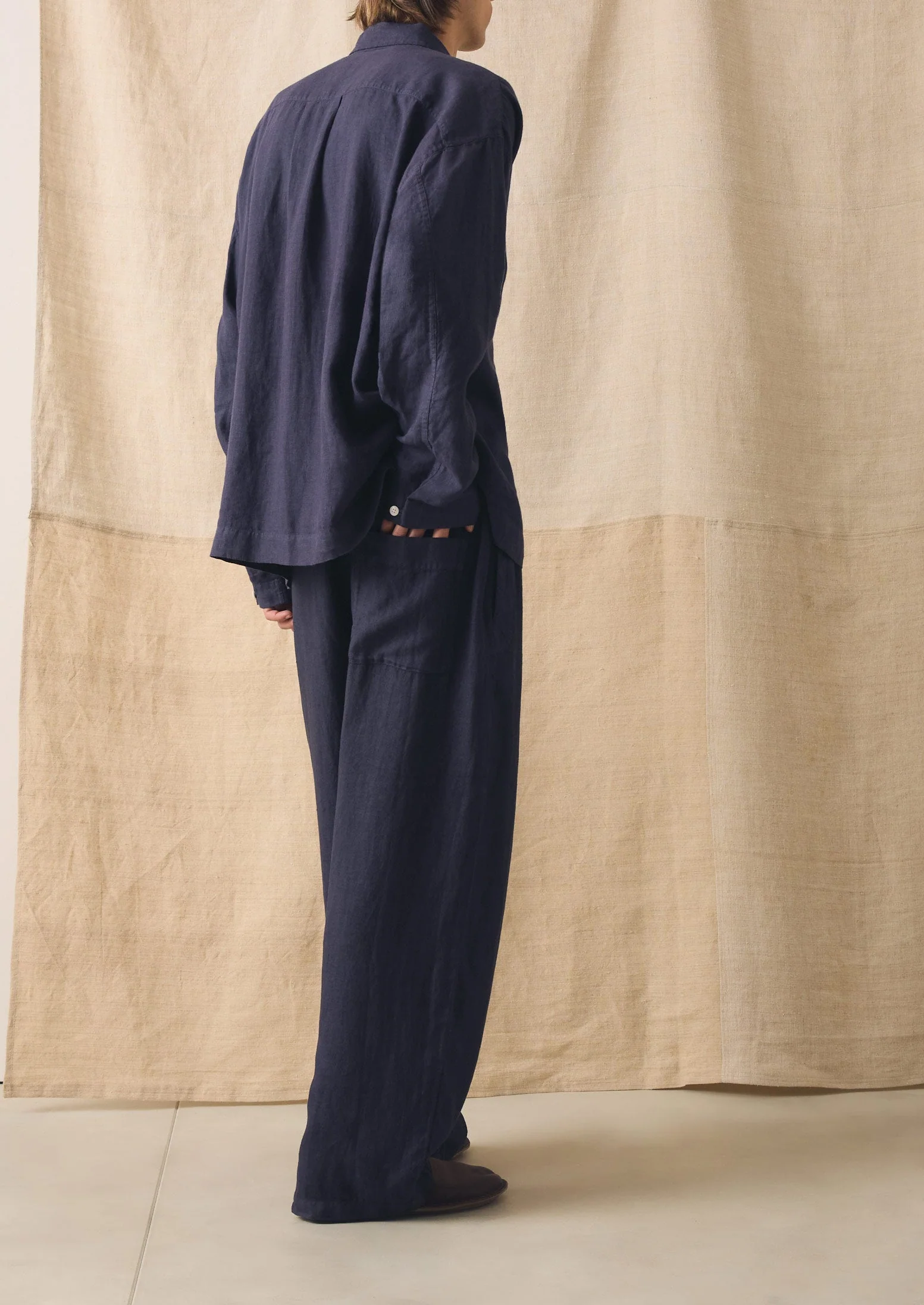 Garment Dyed Linen Drawstring Pants | Blueberry - Image 5