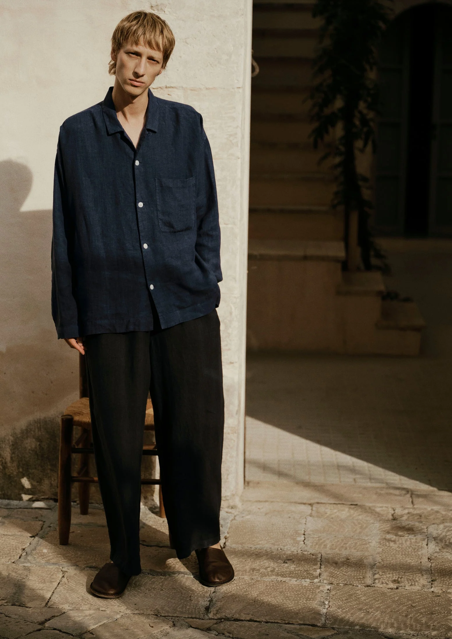 Garment Dyed Linen Drawstring Pants | Blueberry - Image 8