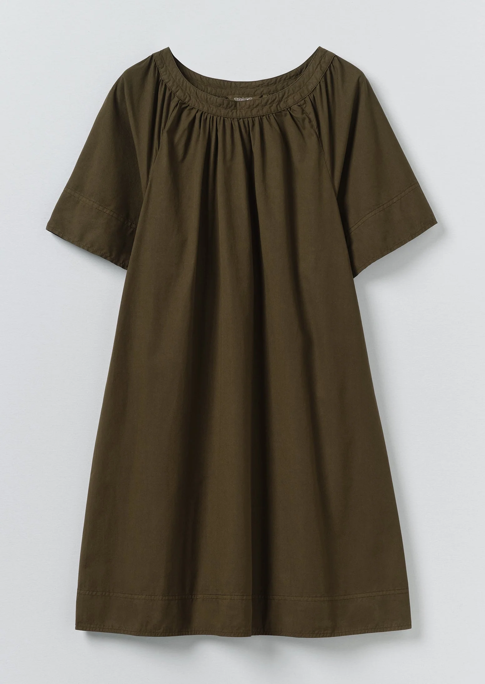 Gathered Cotton Twill Dress | Bronze Green