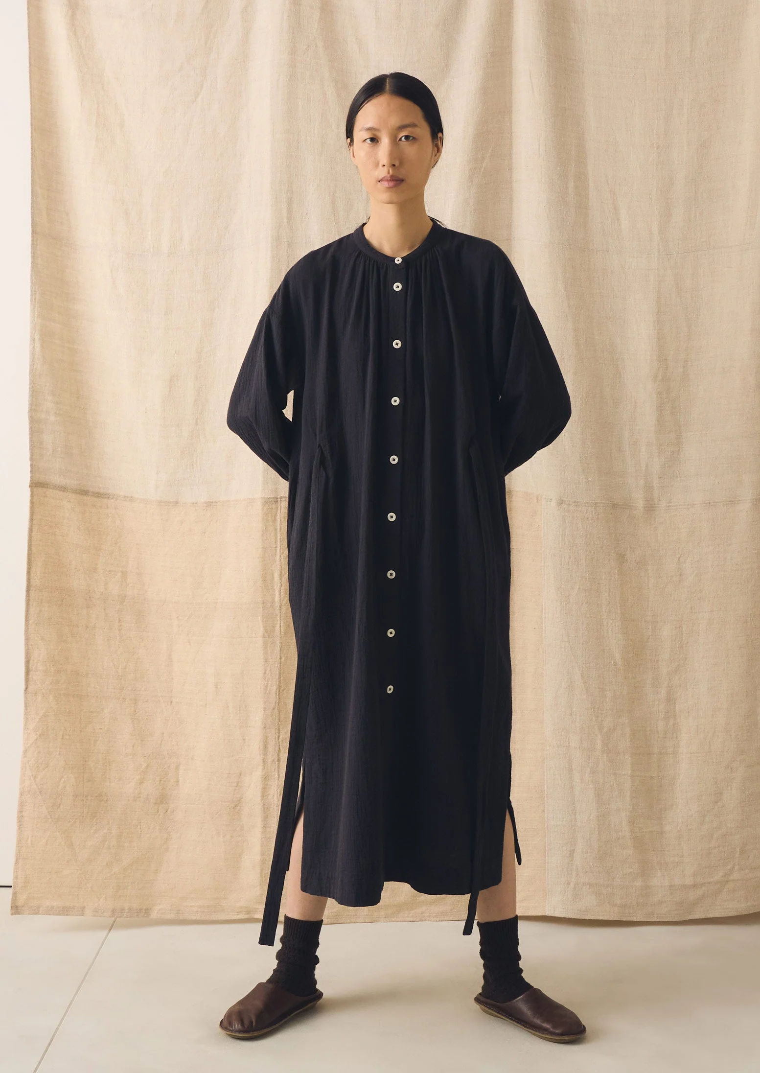 Gathered Crinkle Cotton Gauze Dress | Blackberry - Image 6