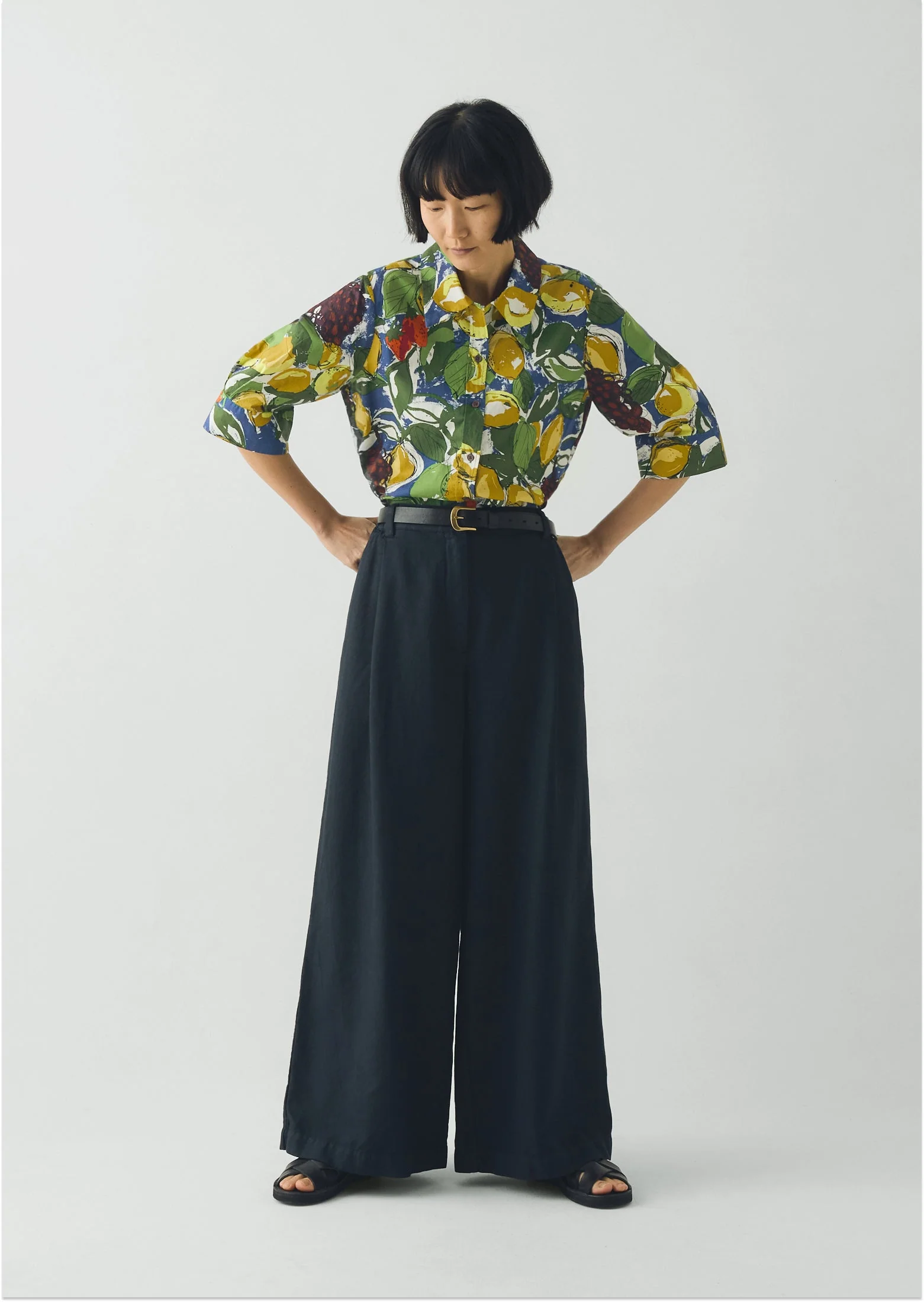 Gia Sketched Fruit Print Shirt | Verdigris/Multi - Image 2