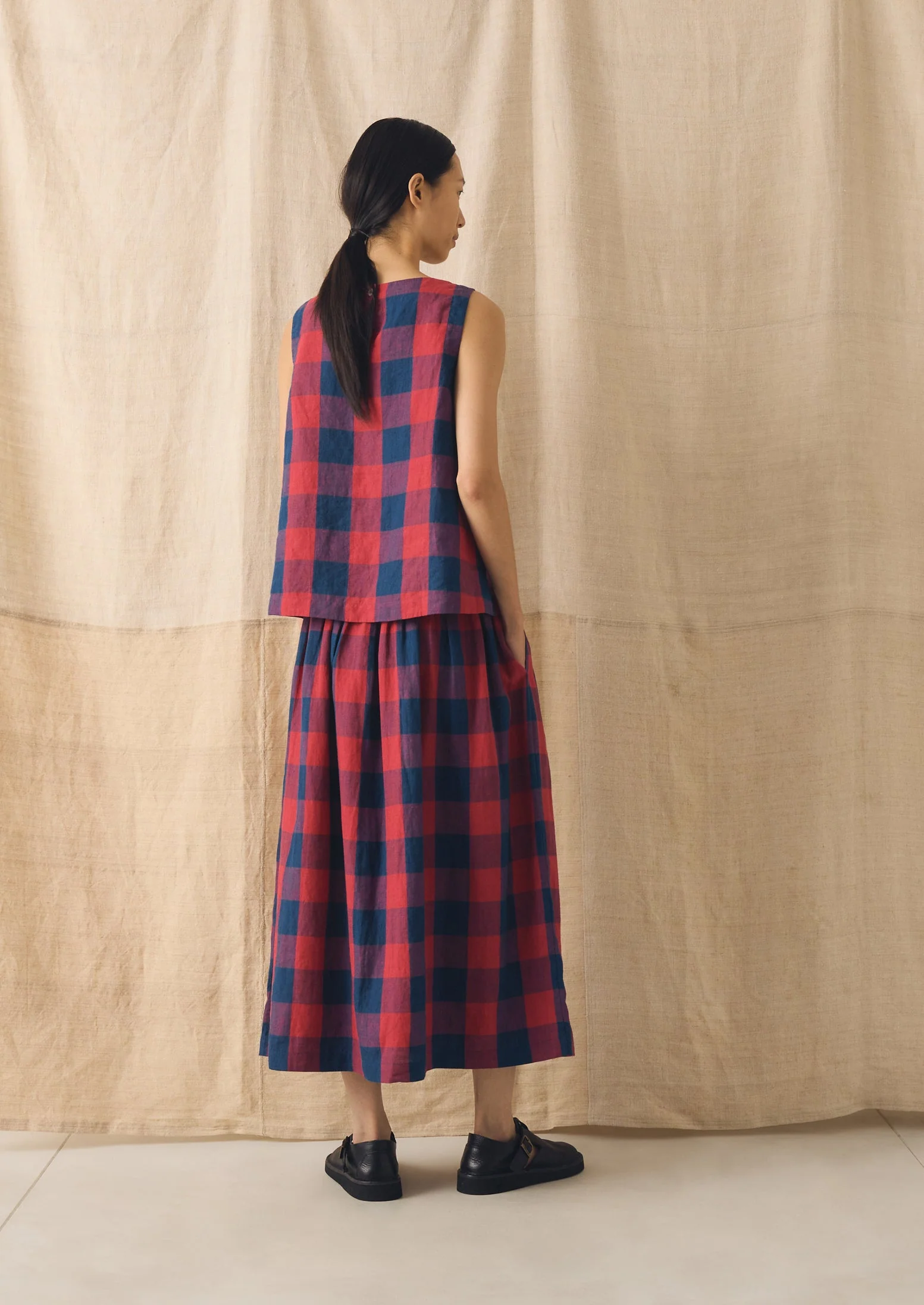 Gingham Check Linen Tank | Raspberry/Blue - Image 5