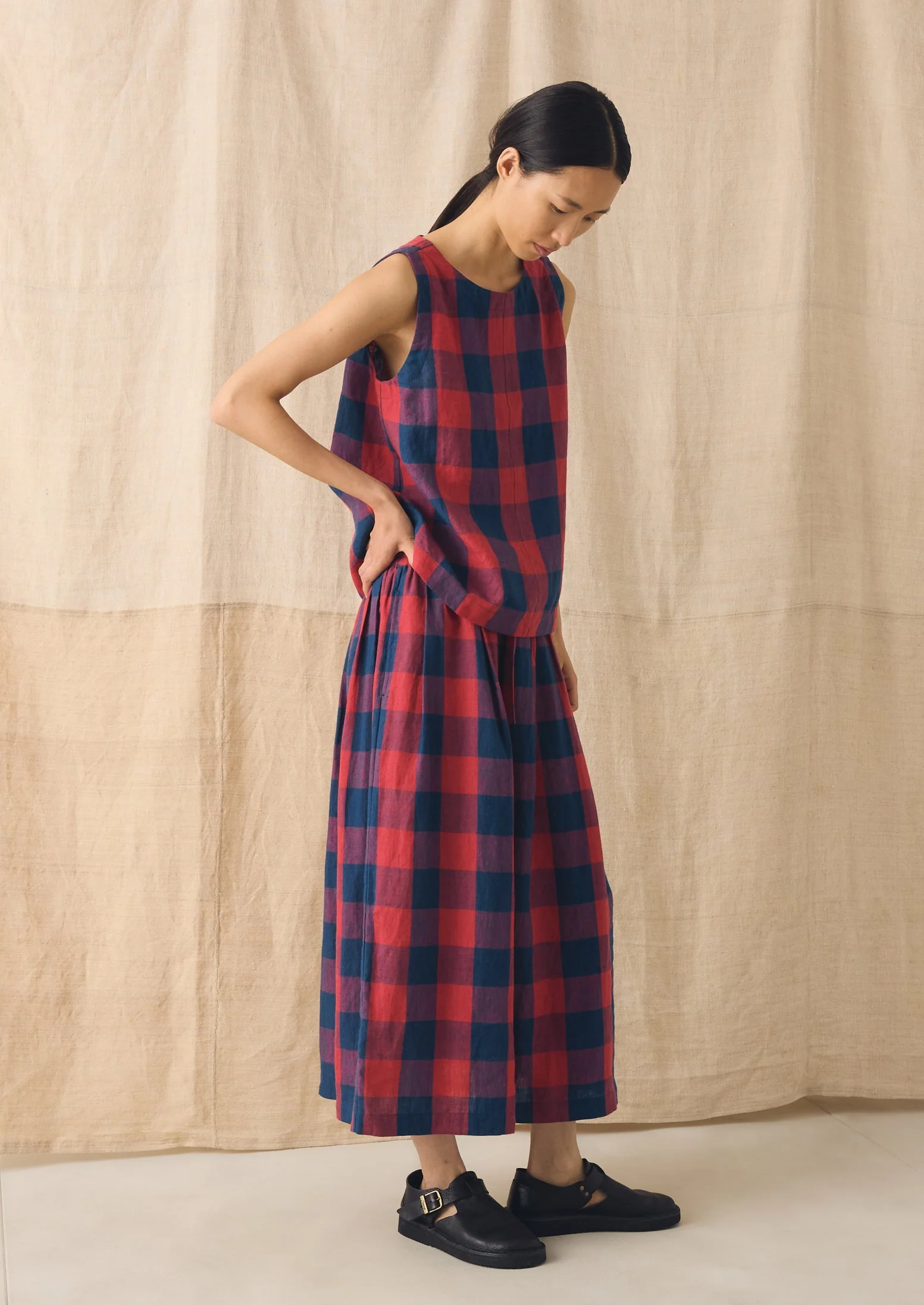 Gingham Check Linen Tank | Raspberry/Blue - Image 7