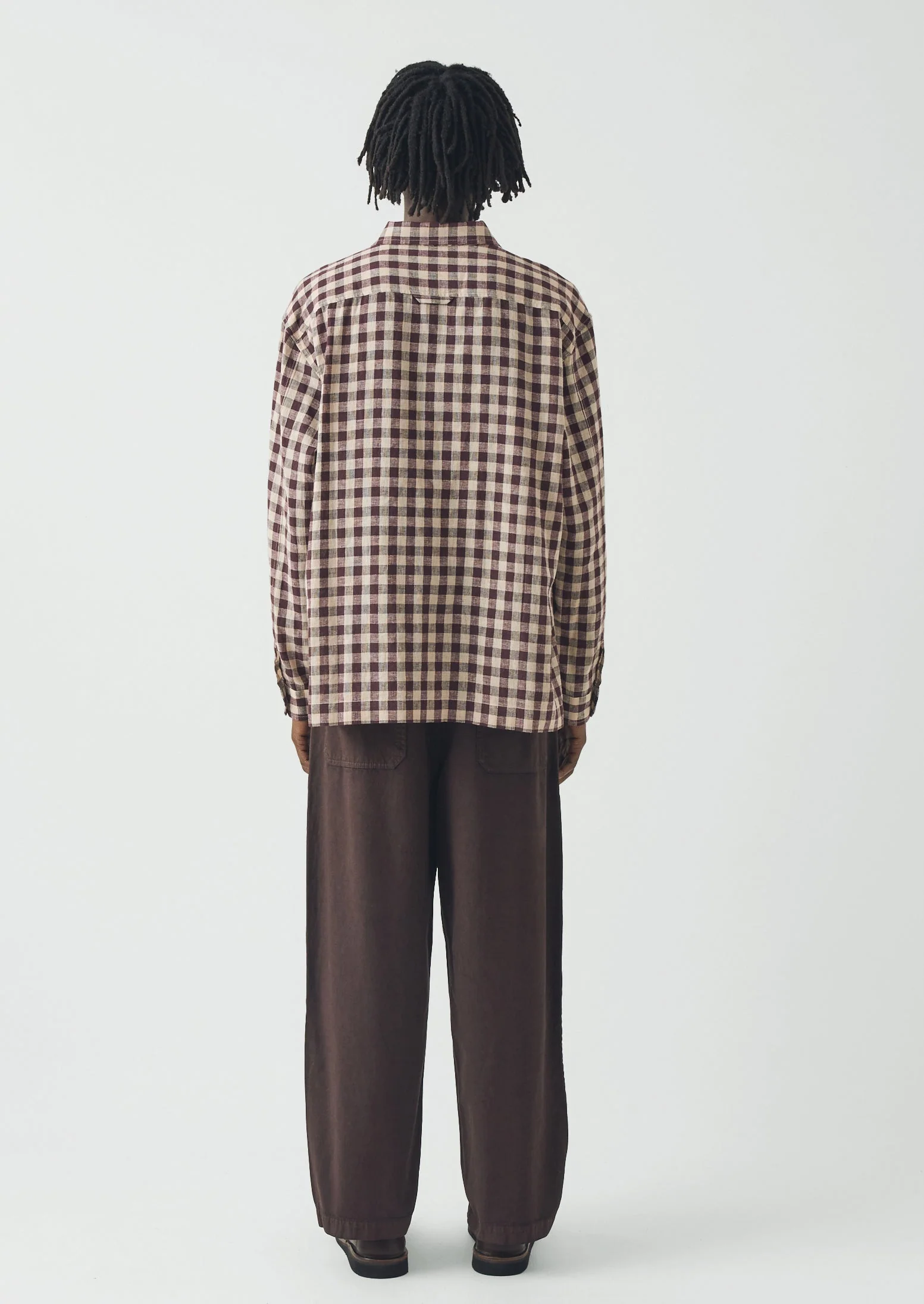 Gingham Cotton Linen Shirt | Dark Chocolate/Ecru - Image 4