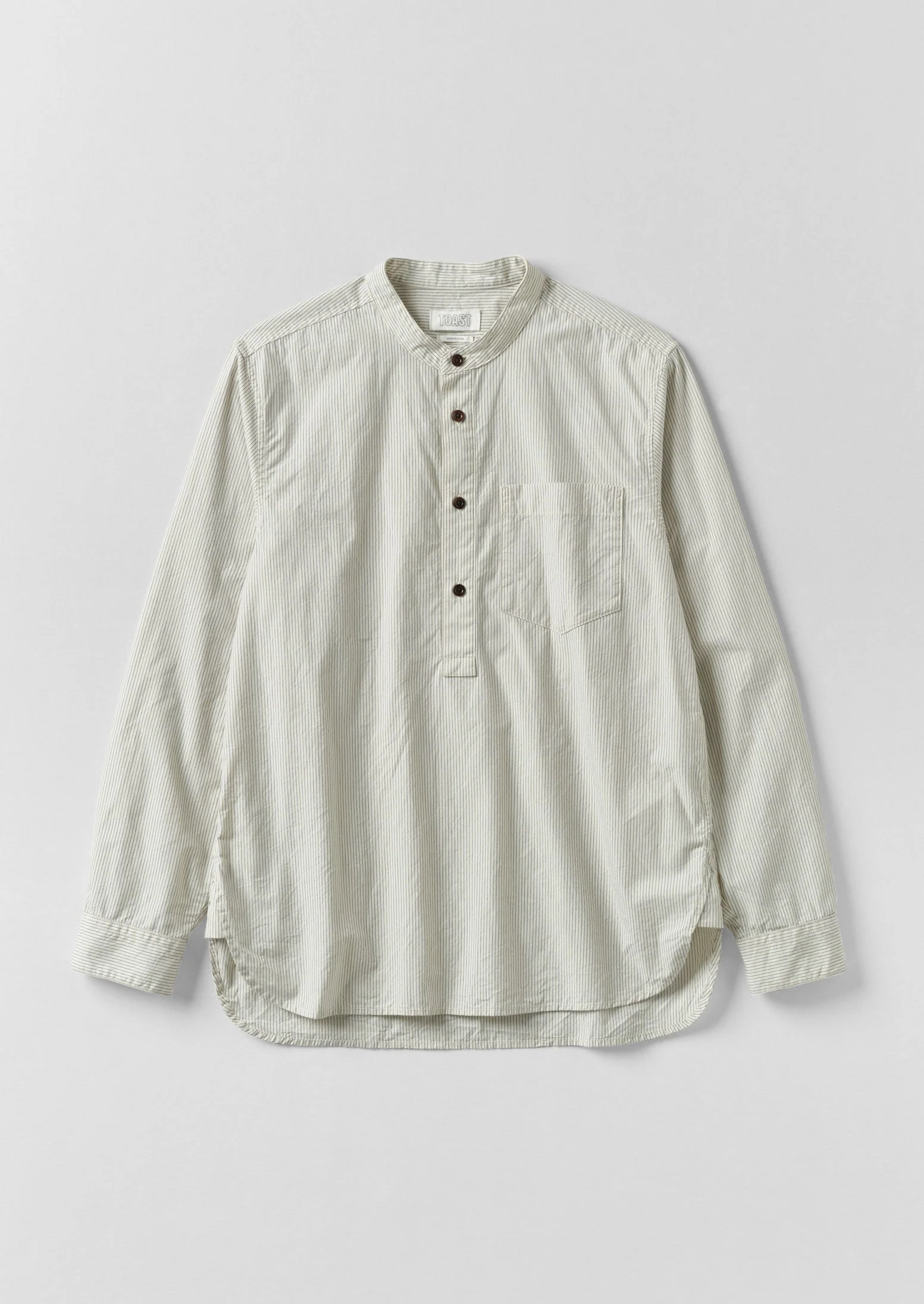 Grandad Collar Stripe Pullover Shirt | Sunwashed Blue - Image 5