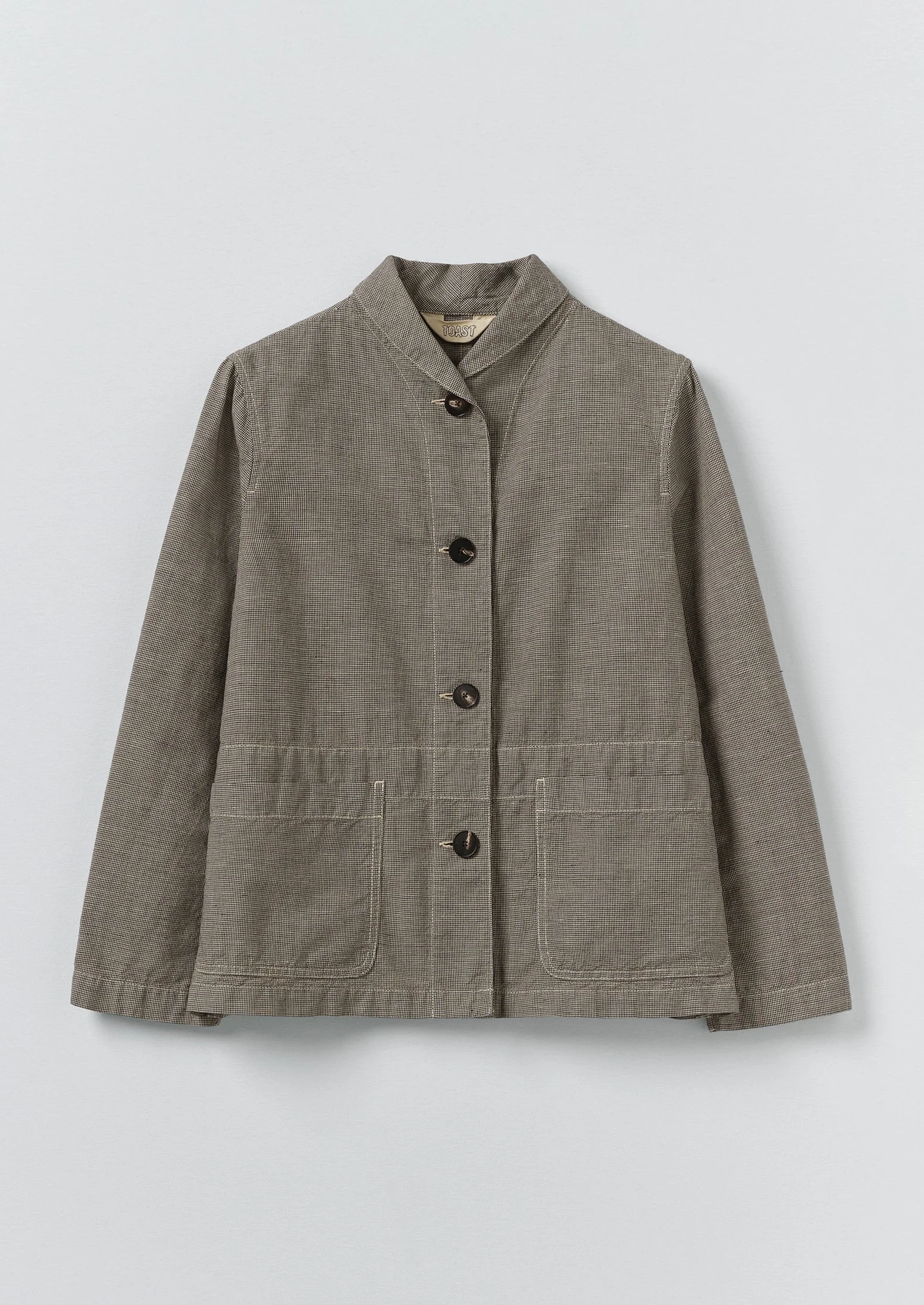 Hal Micro Houndstooth Cotton Linen Workwear Jacket | Vintage White/Black
