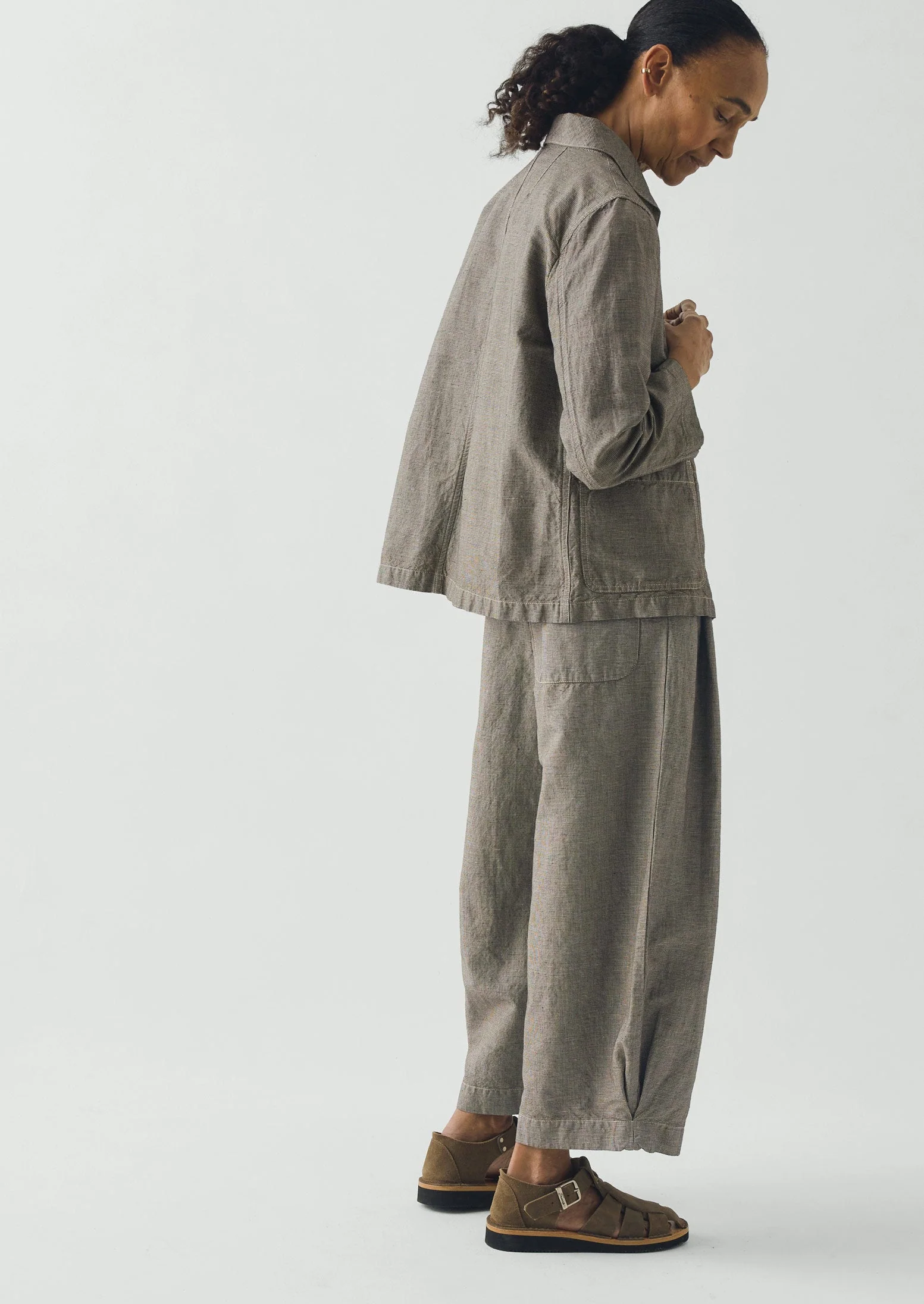 Hal Micro Houndstooth Cotton Linen Workwear Jacket | Vintage White/Black - Image 4