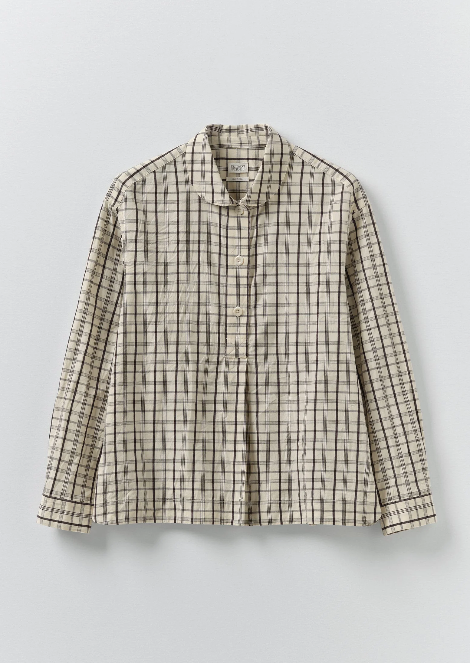 Half Placket Check Cotton Shirt | Ecru/Rich Soil
