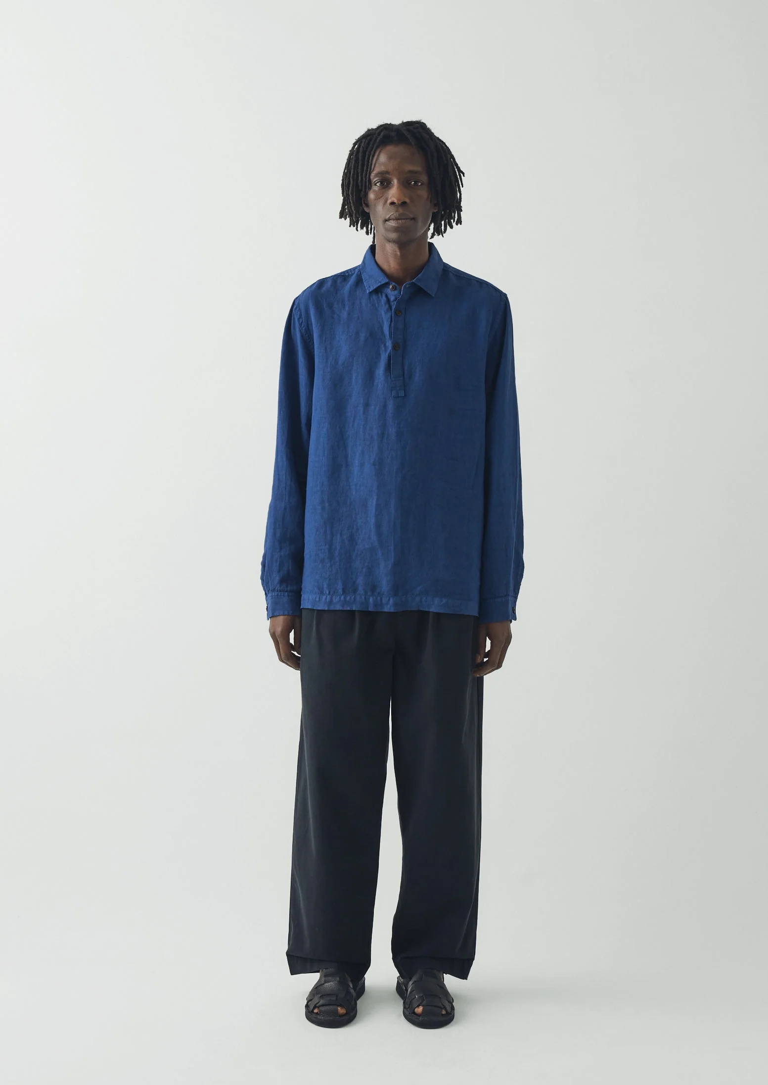 Half Placket Linen Shirt | Cobalt - Image 3