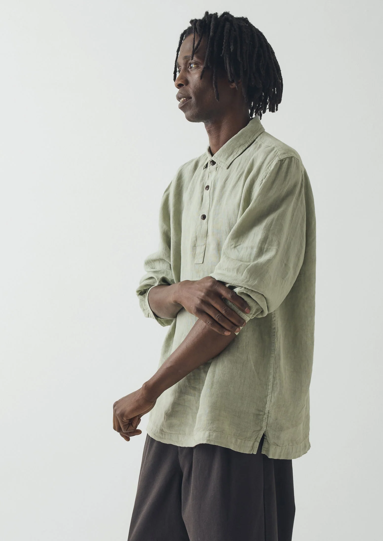 Half Placket Linen Shirt | Pebble - Image 2