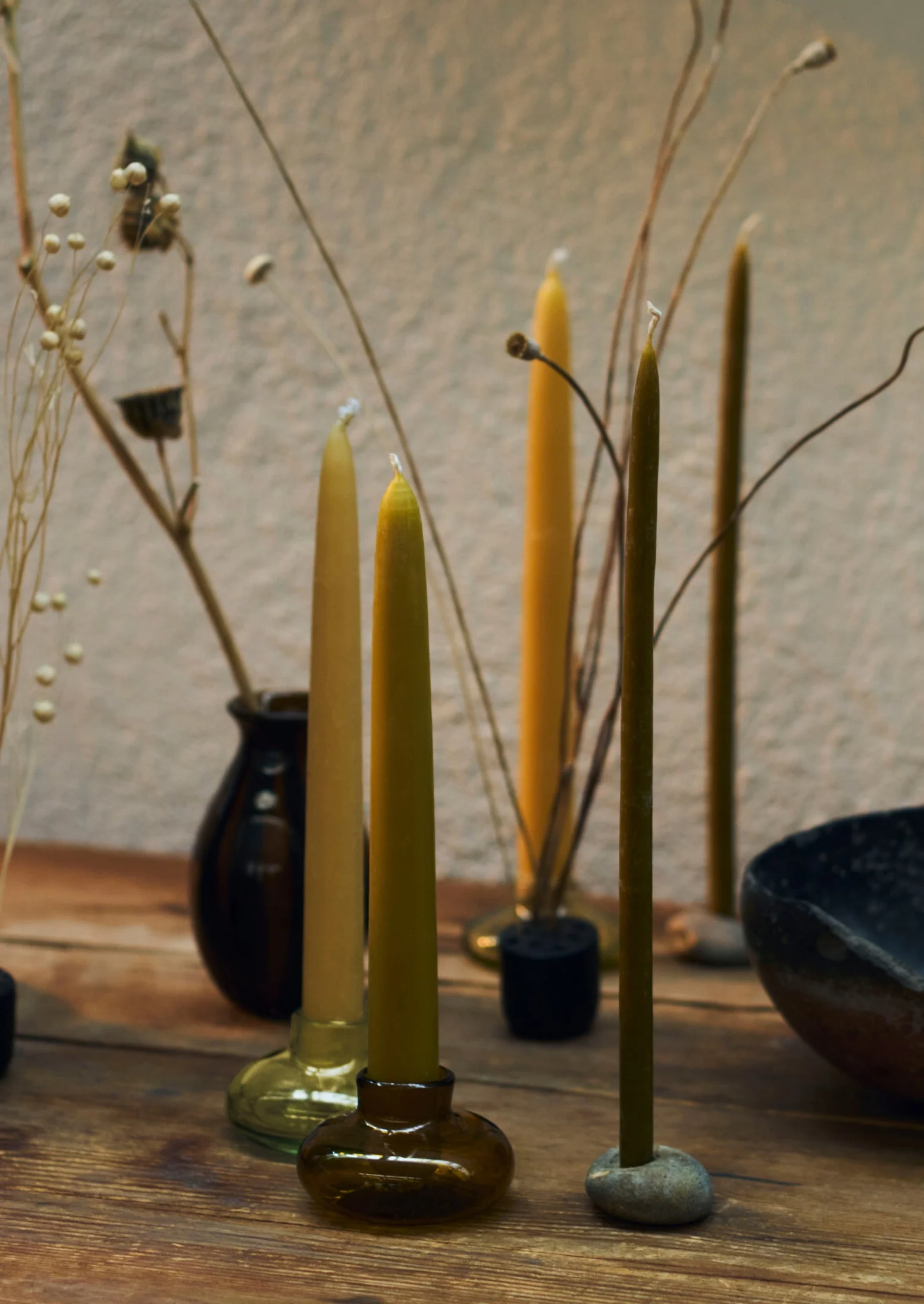 Hand Blown Glass Candle Holder | Olive - Image 6