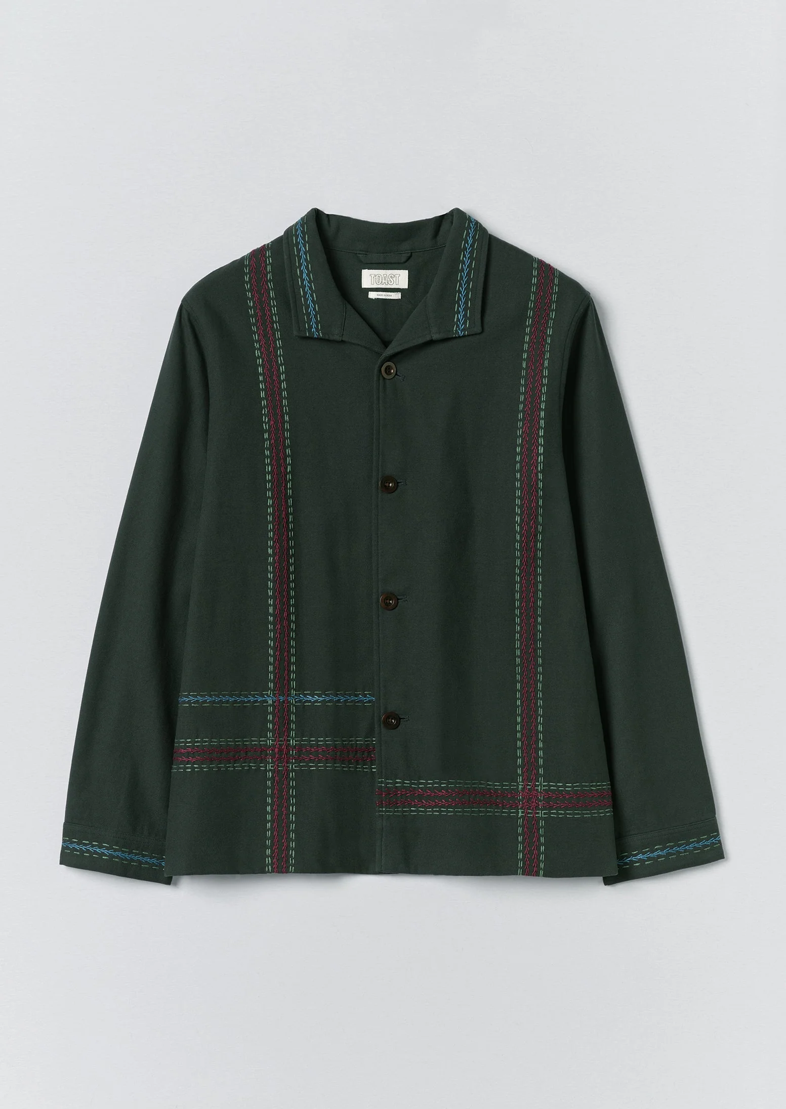 Hand Embroidered Stripe Cotton Jacket | Verdigris