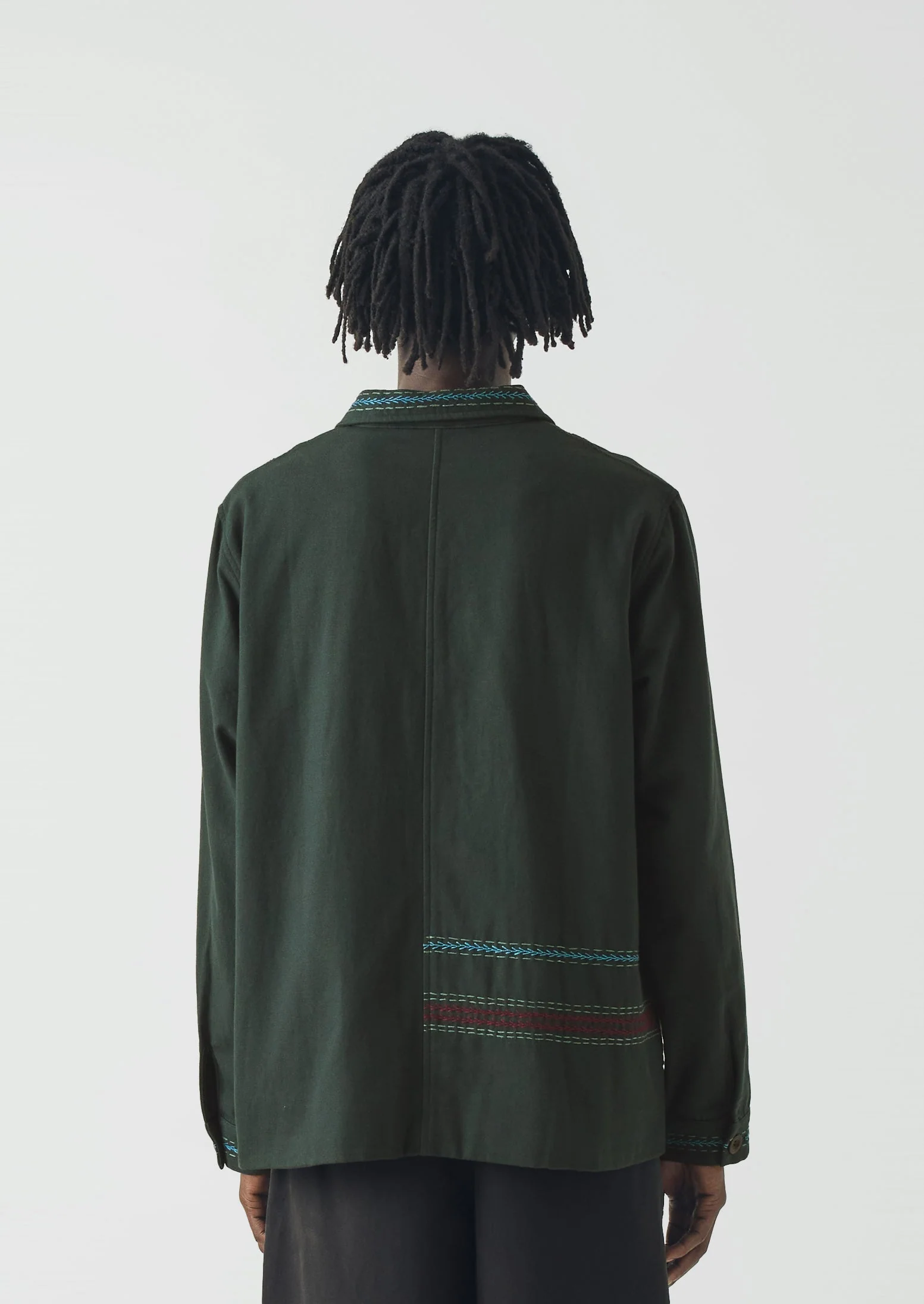 Hand Embroidered Stripe Cotton Jacket | Verdigris - Image 6