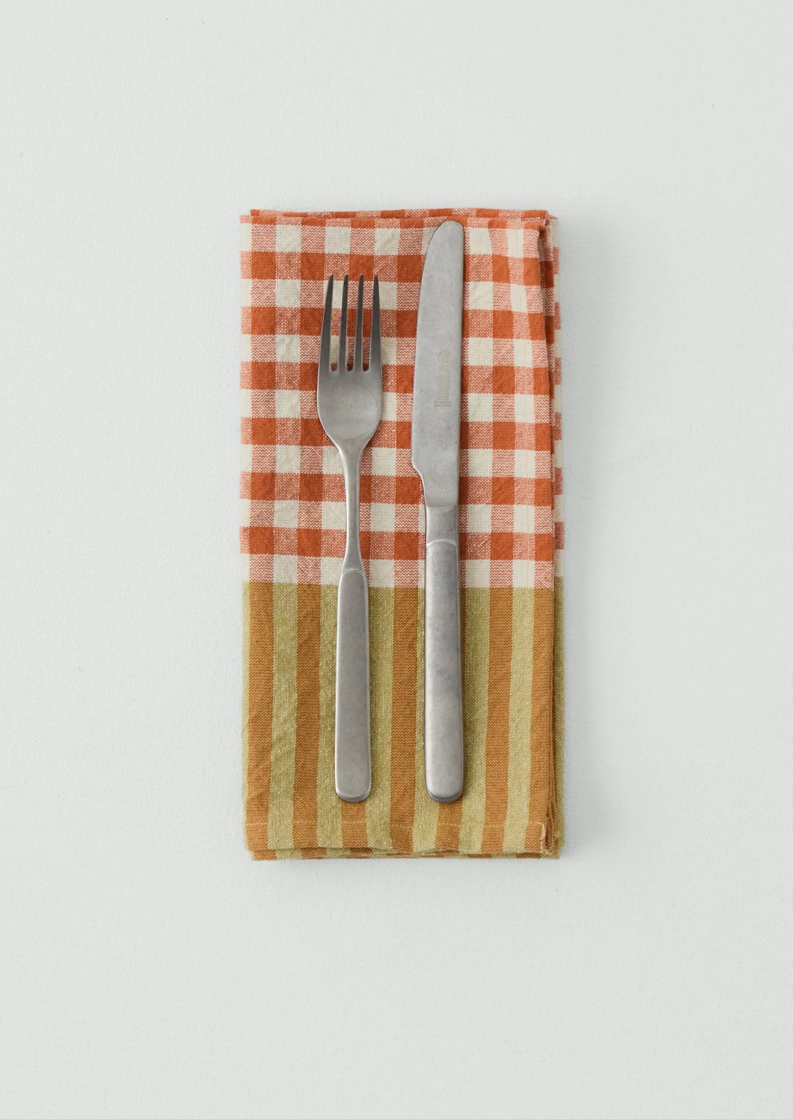 Hand Woven Siesta Check Napkin | Peach/Bright Olive - Image 2