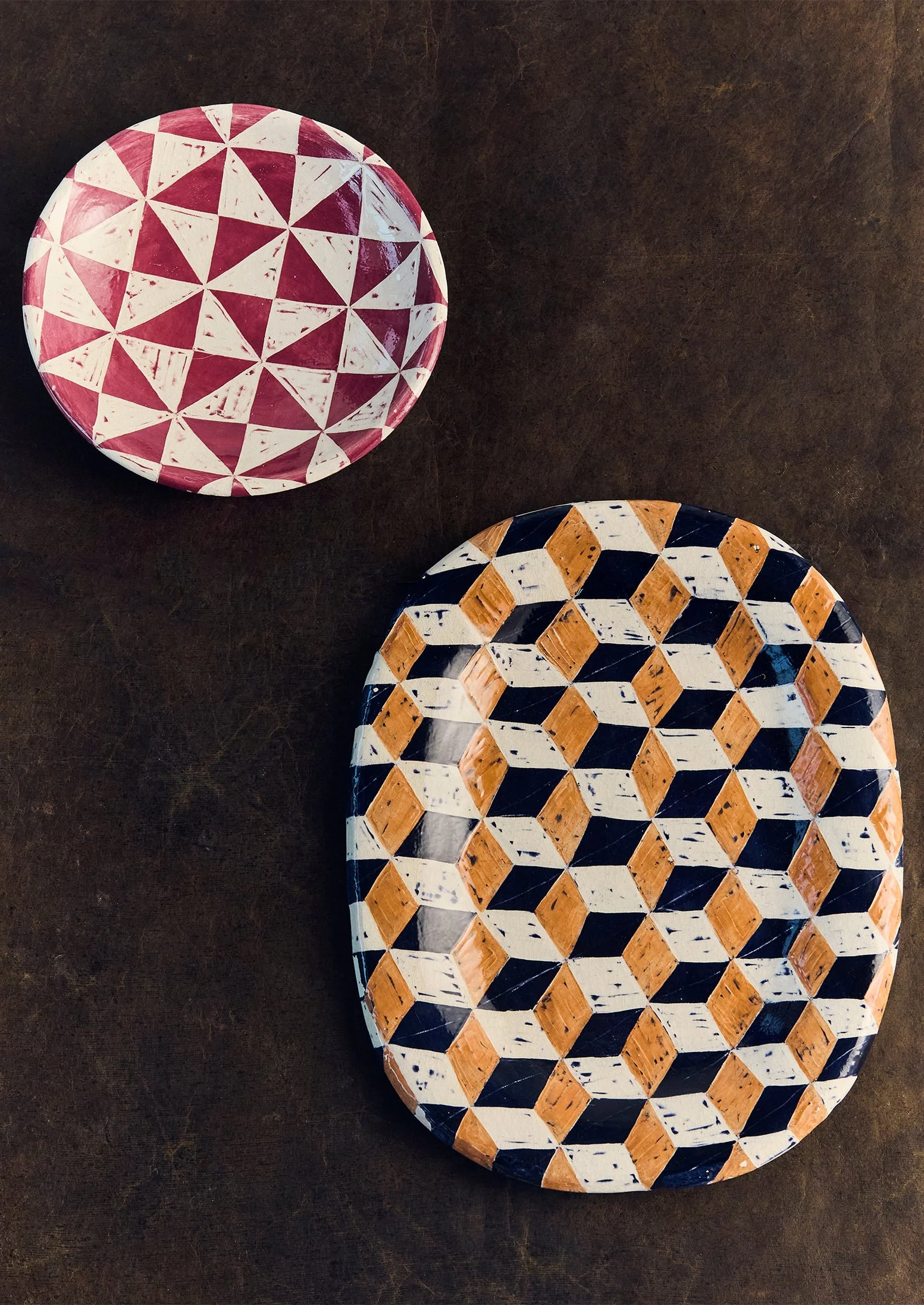 Hannah Watts Square Eyed Platter | Blue/Brick - Image 4