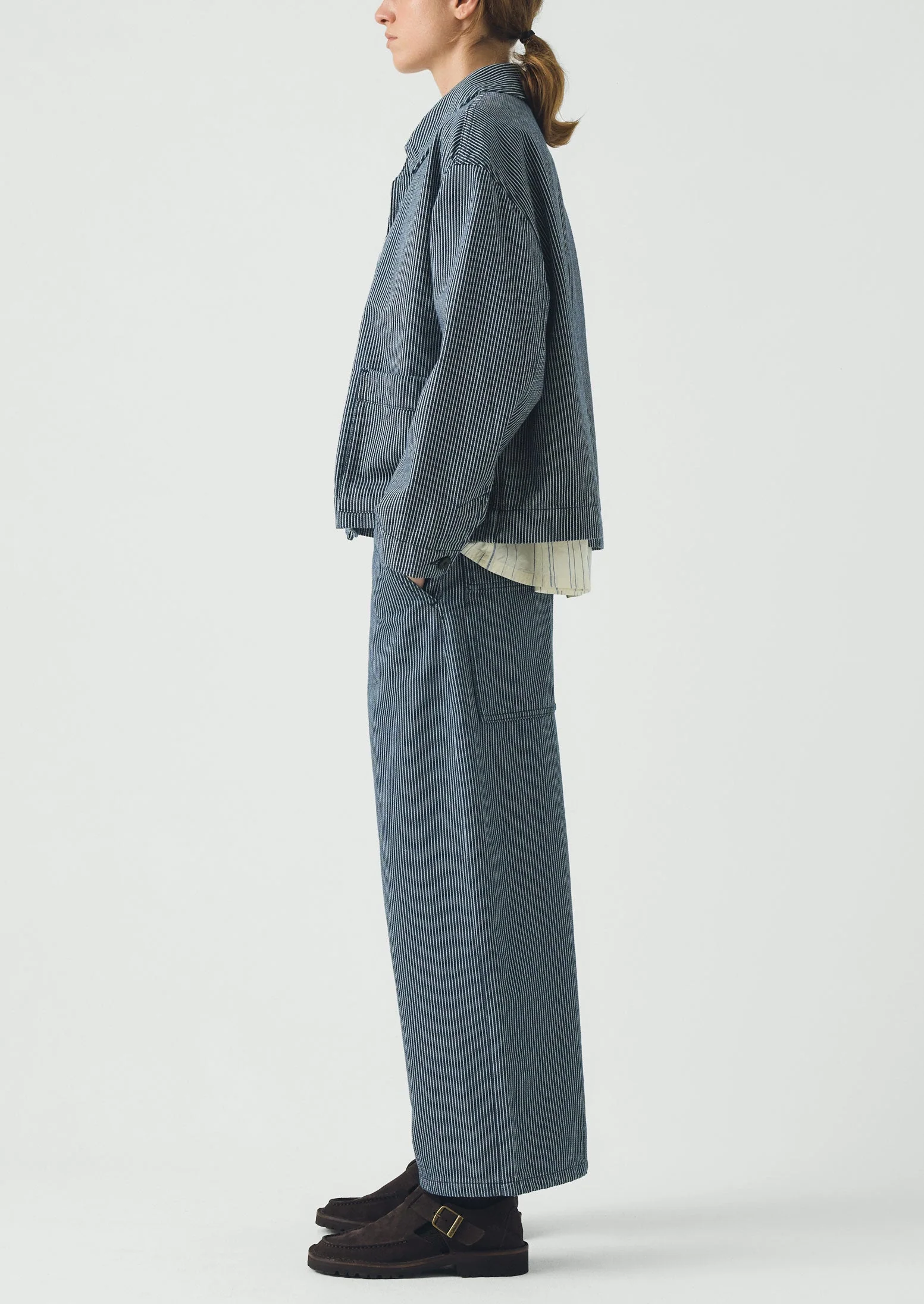 Hickory Stripe Denim Wide Leg Pants | Ecru/Indigo - Image 5