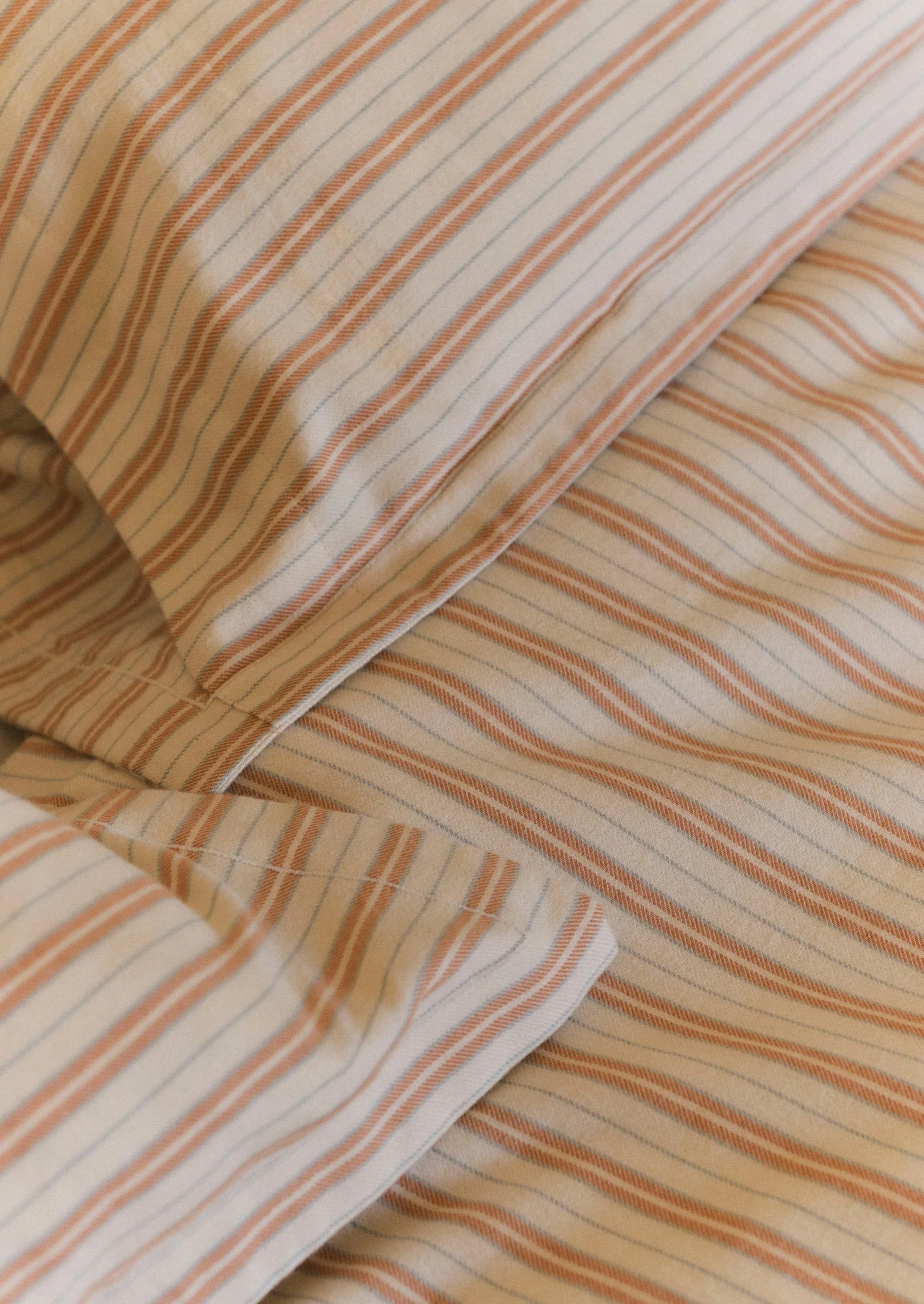 Ines Flannel Stripe Cotton Housewife Pillowcase Set | Apricot/Soft Blue - Image 2