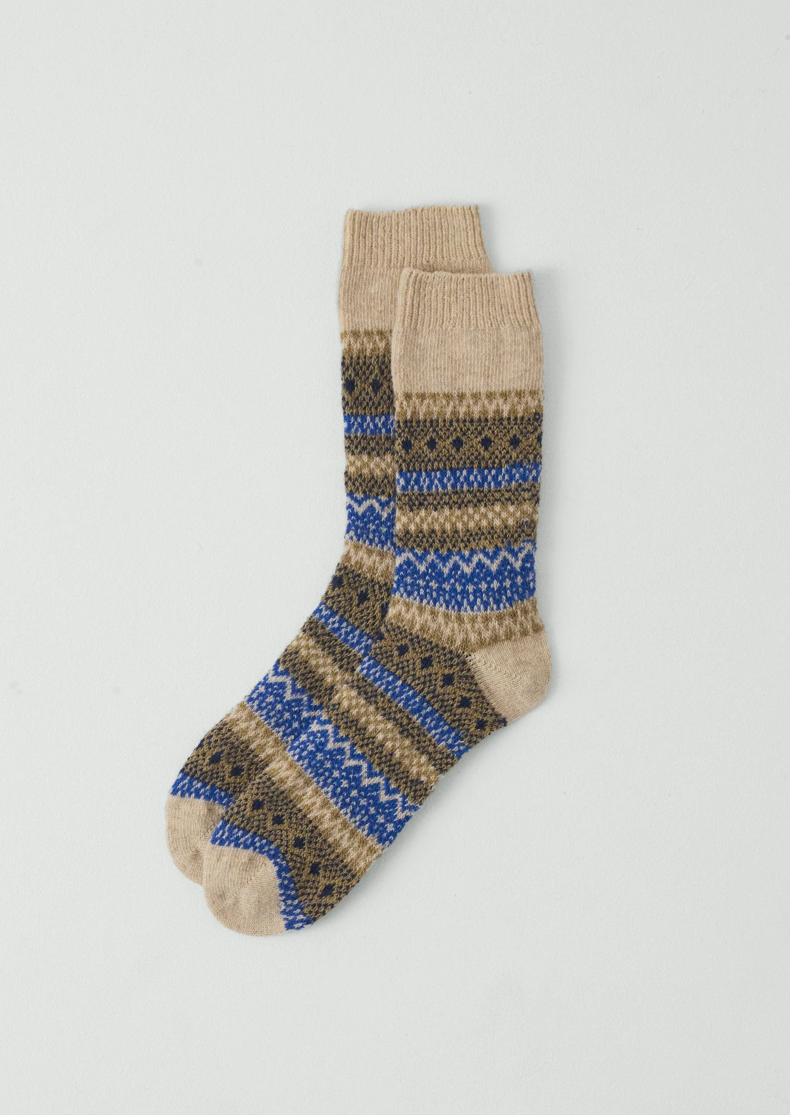 Jacquard Wool Socks | Parchment/Blue