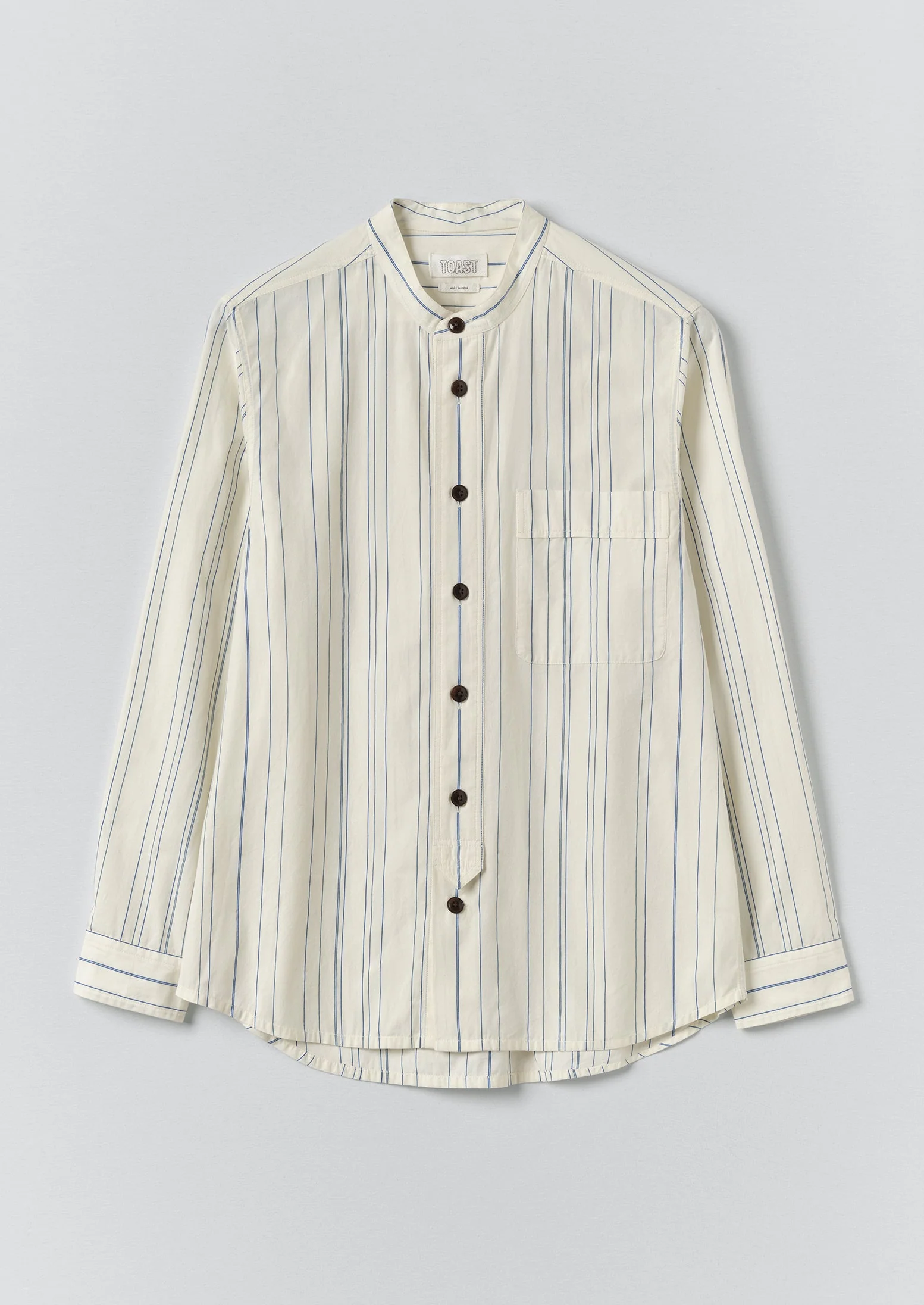 Jasper Irregular Stripe Cotton Shirt | Ecru/Cobalt