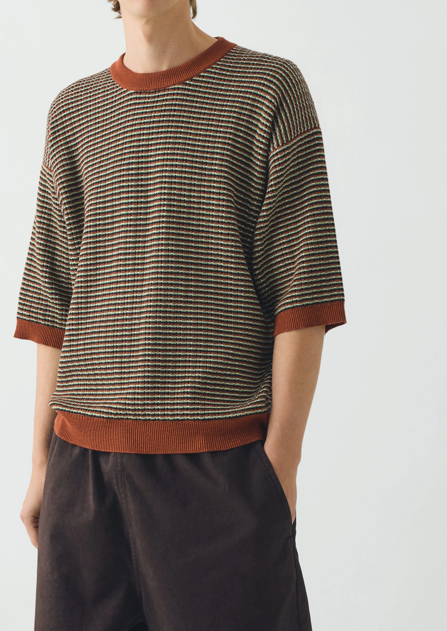 Knitted Cotton Tee | Green Multi - Image 2