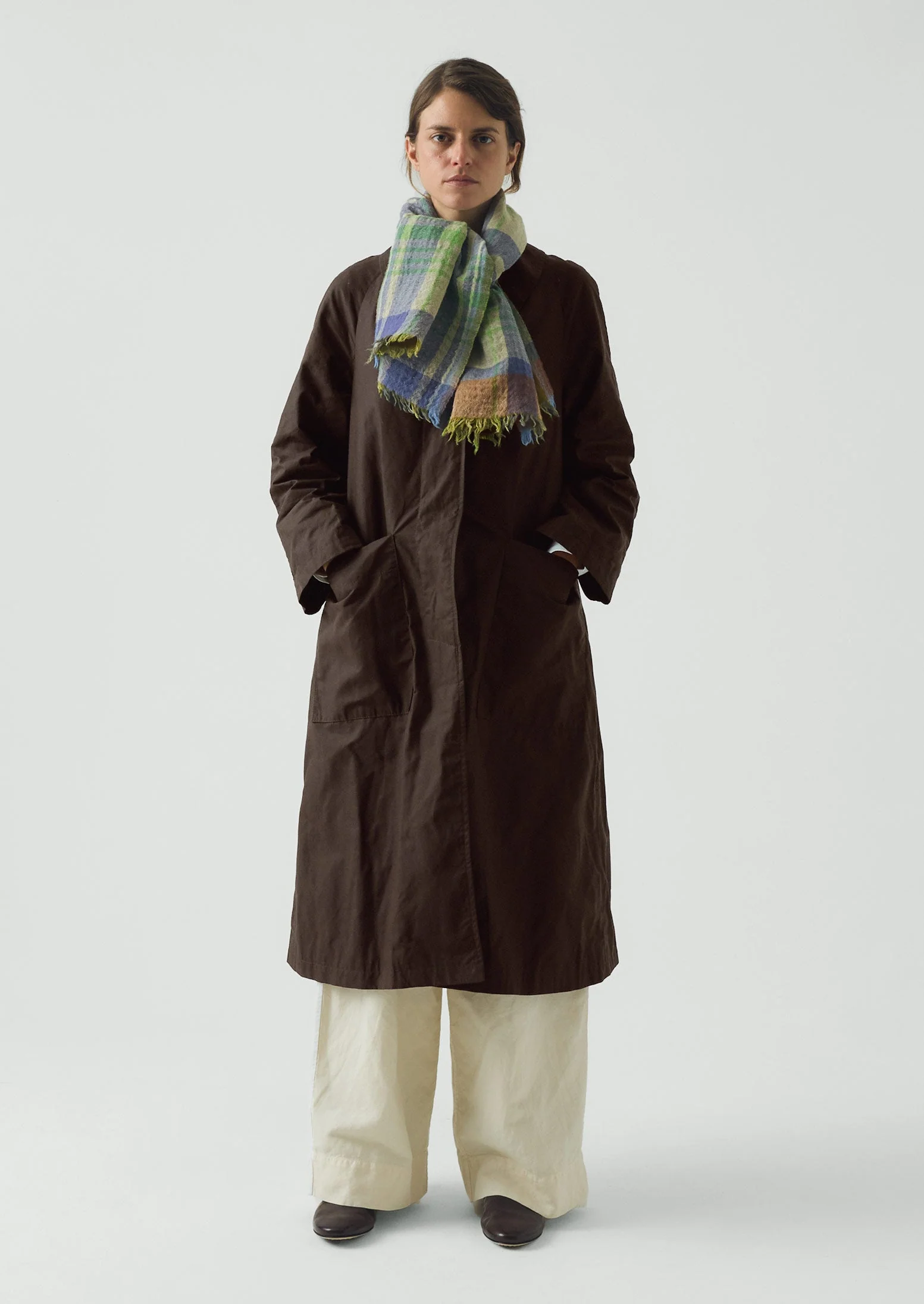 Large Check Boiled Wool Scarf | Soya/Multi - Image 4