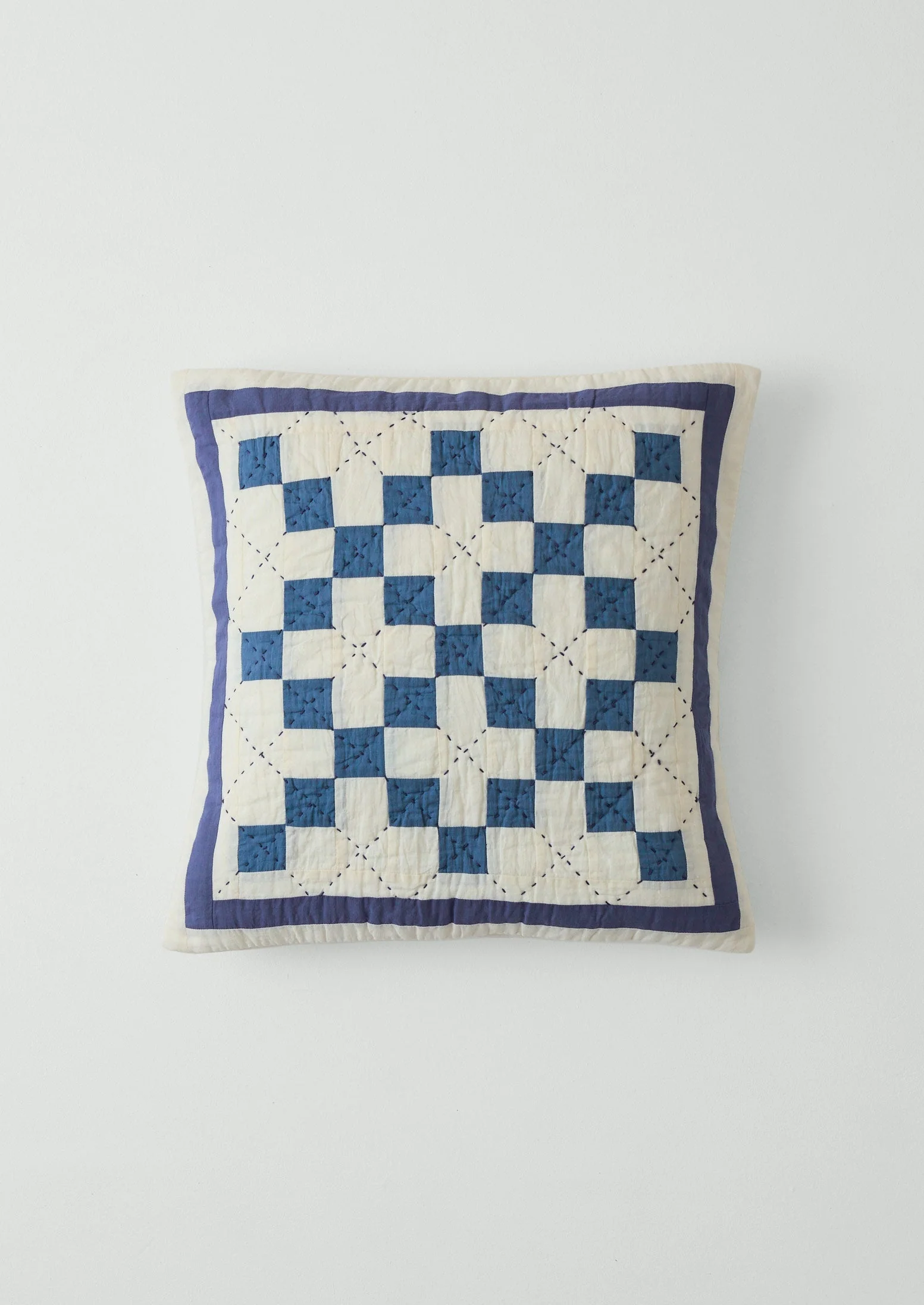 Lattice Patchwork Pillow Cover | Ecru/Aegean Blue