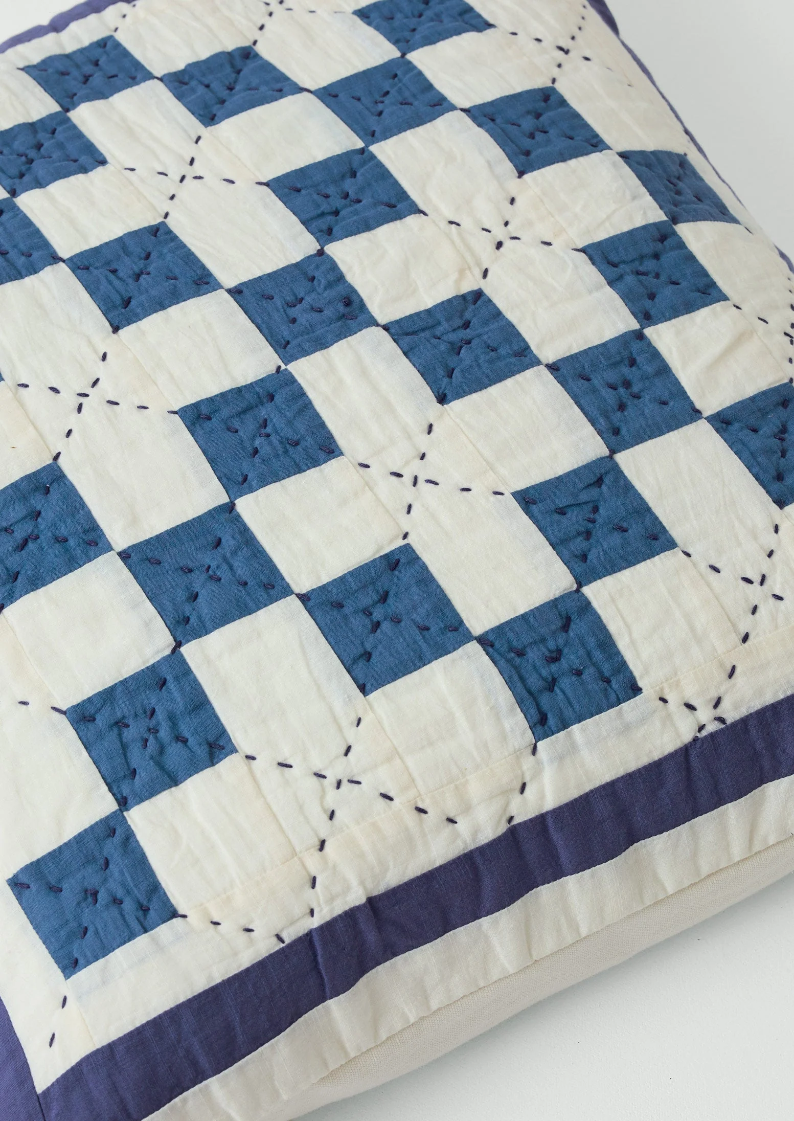 Lattice Patchwork Pillow Cover | Ecru/Aegean Blue - Image 3