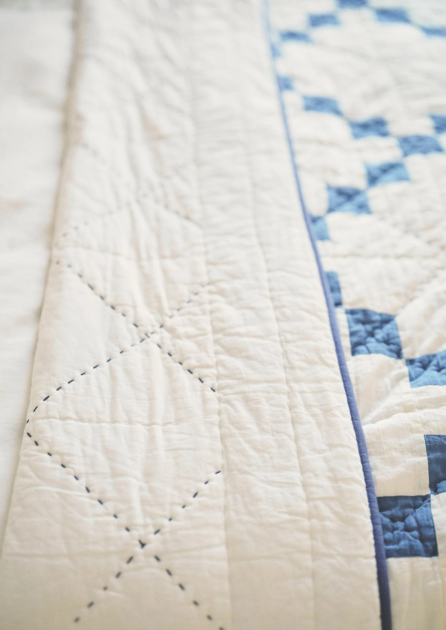 Lattice Patchwork Quilt | Ecru/Aegean Blue - Image 7