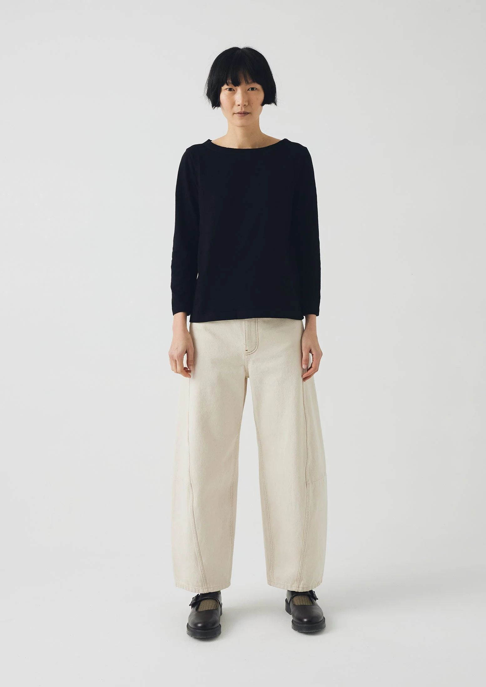 Lia Cotton Boat Neck Tee | Carbon Black - Image 3
