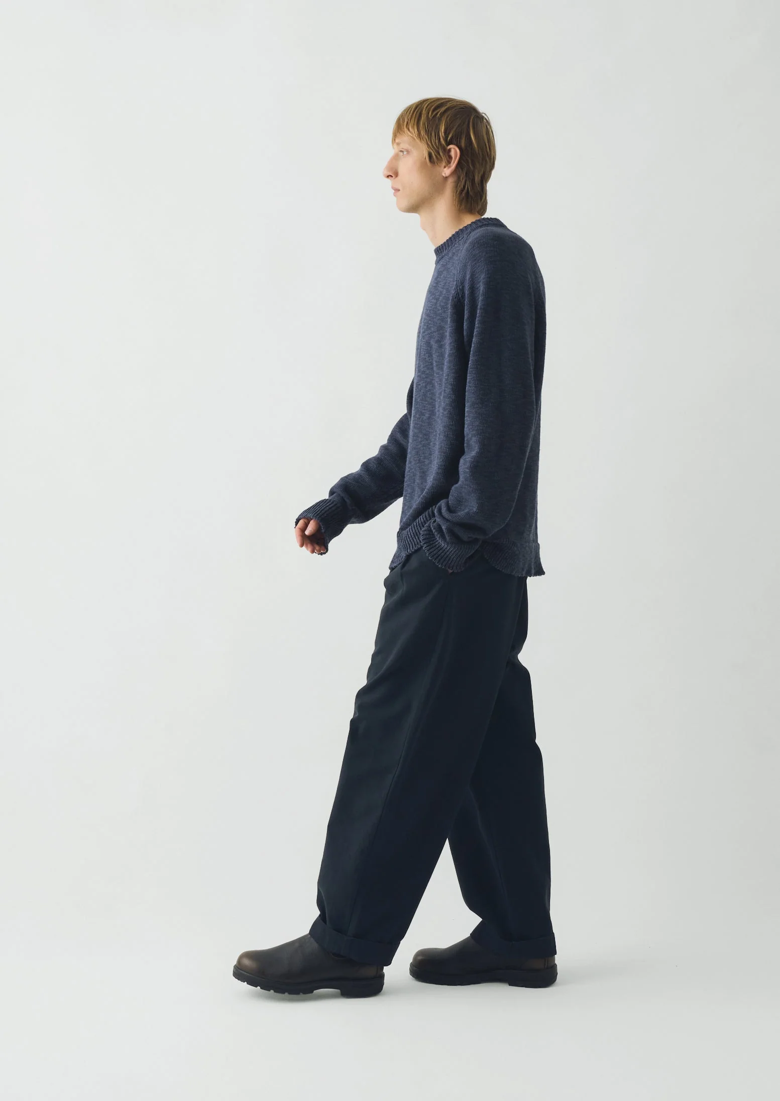 Linen Cotton Crew Neck Sweater | Denim Blue - Image 2