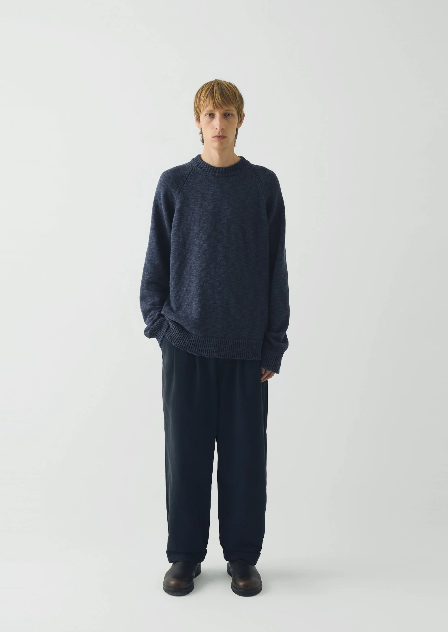 Linen Cotton Crew Neck Sweater | Denim Blue - Image 4