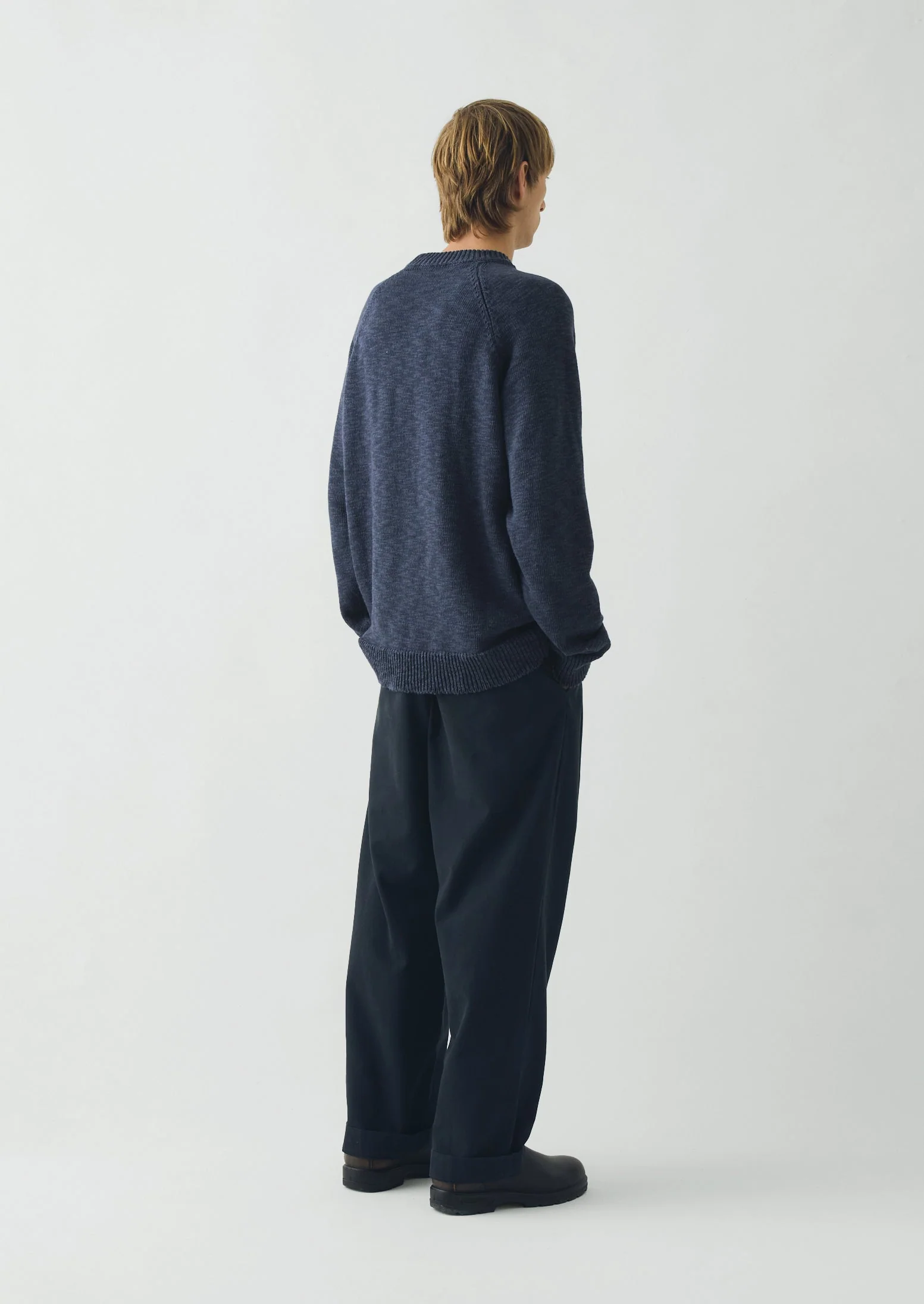 Linen Cotton Crew Neck Sweater | Denim Blue - Image 5