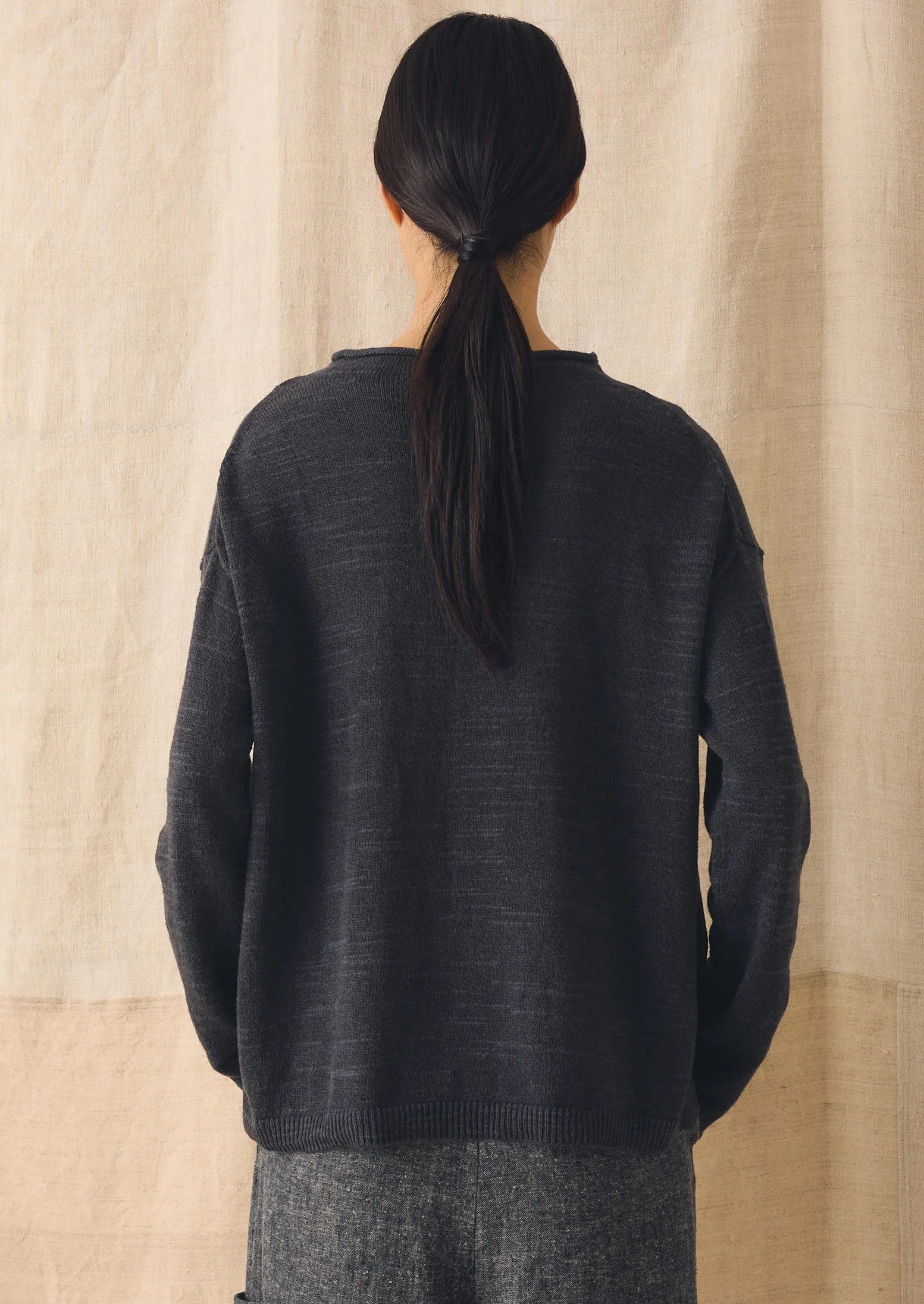 Linen Cotton Fine Knit Sweater | Dark Navy - Image 5