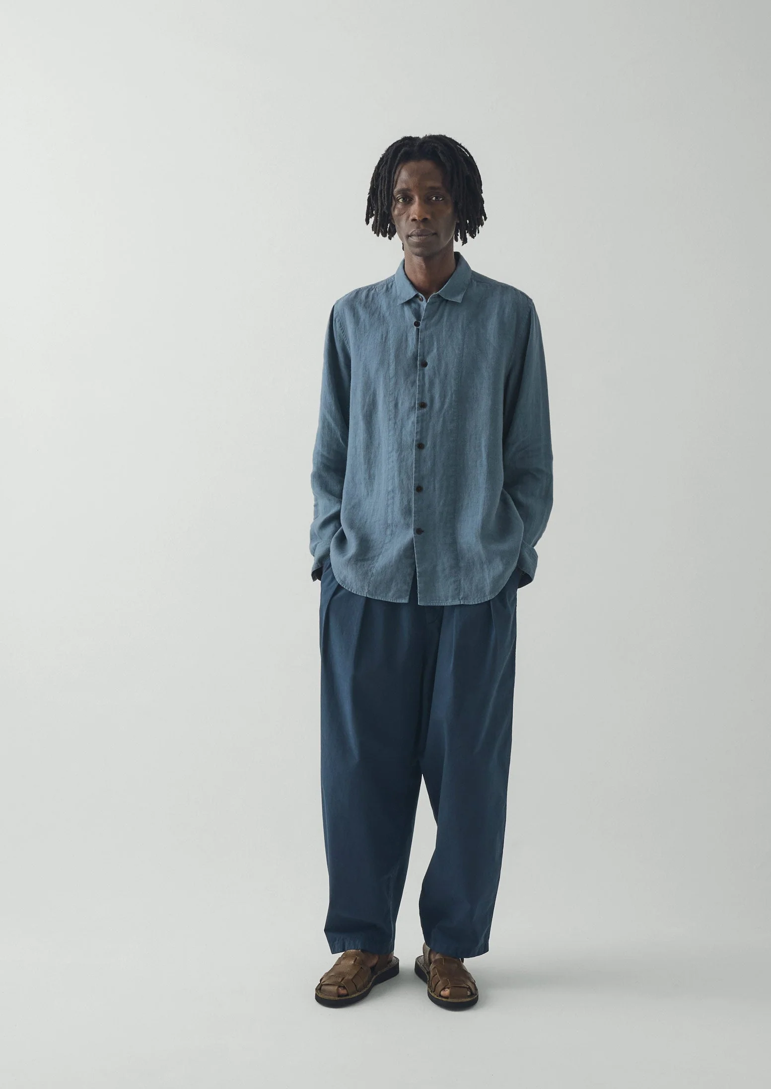 Loop Button Linen Shirt | Misty Blue - Image 4