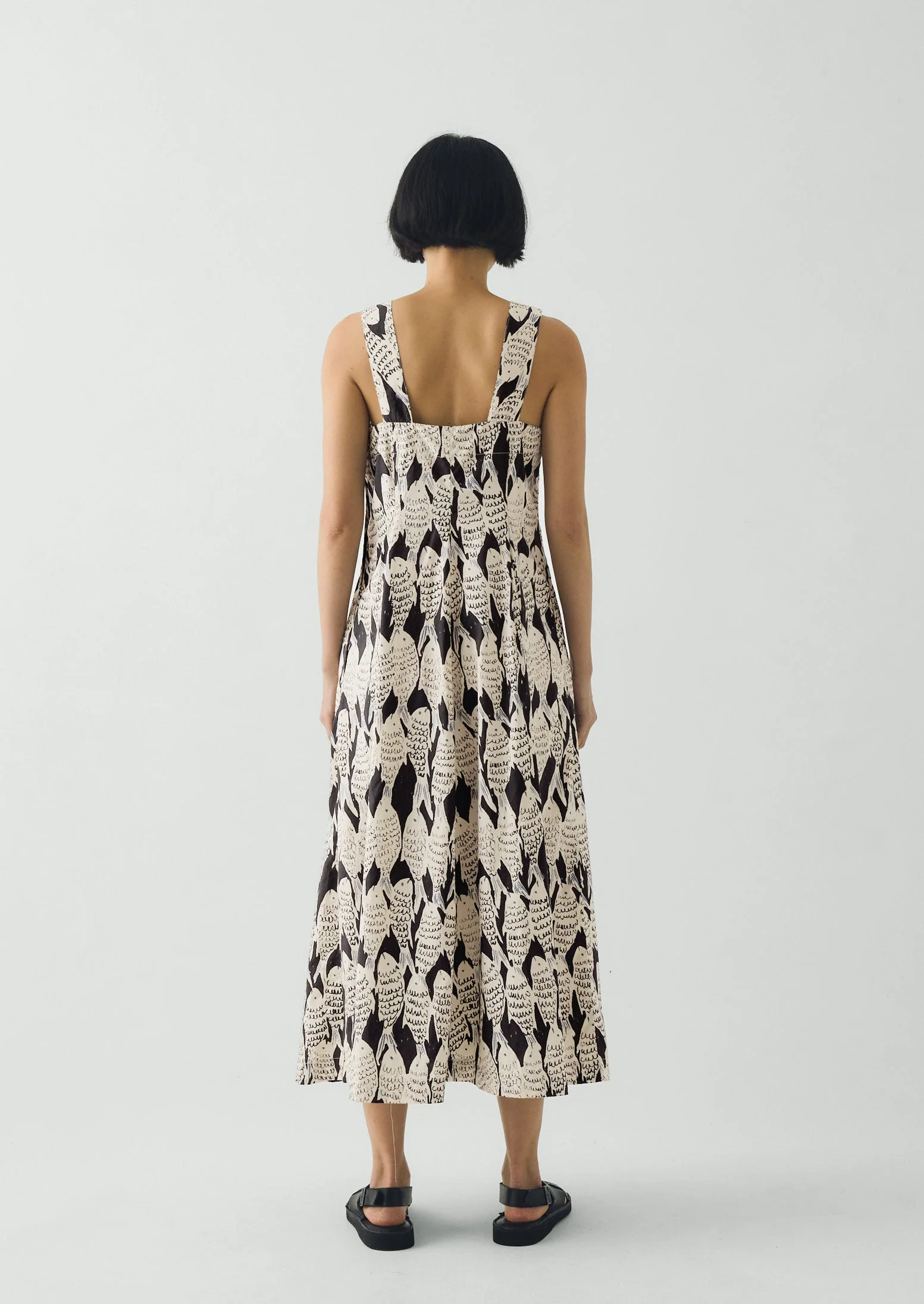 Market Fish Print Cotton Poplin Dress | Slate - Image 6