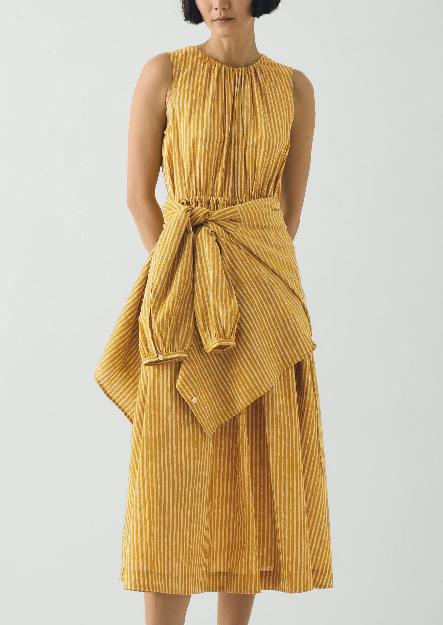 Martha Natural Dye Stripe Cotton Dress | Turmeric - Image 2