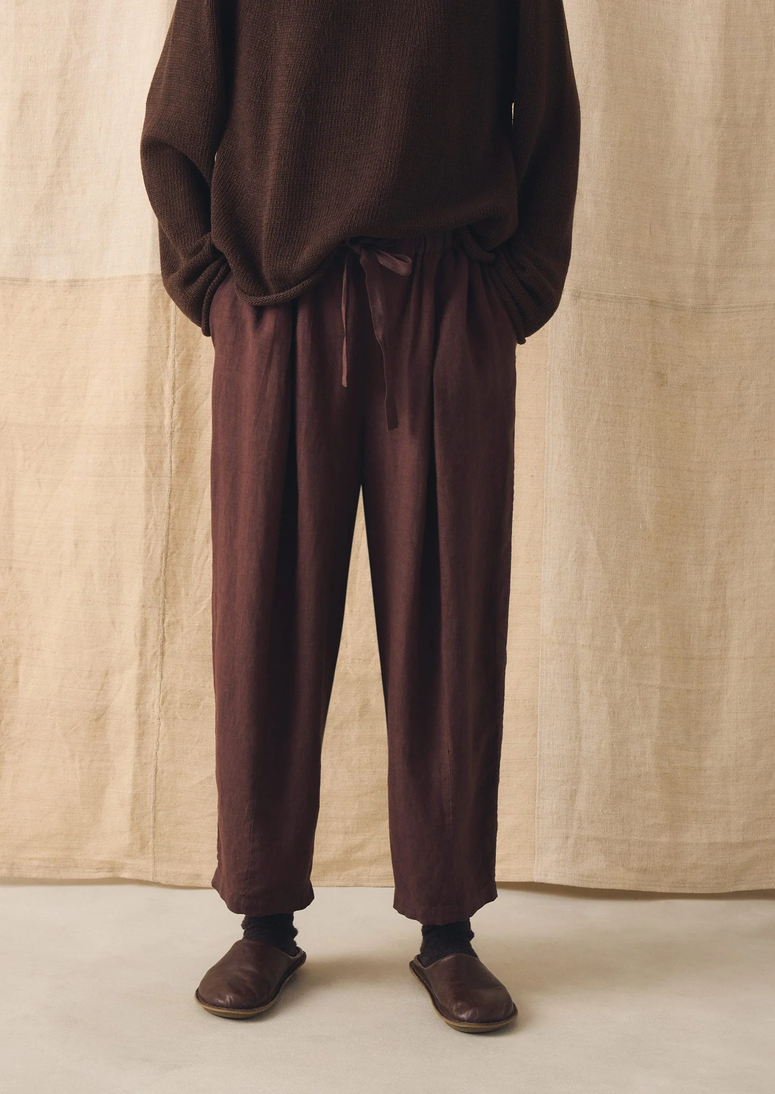 Minako Garment Dyed Linen Pants | Fig - Image 3