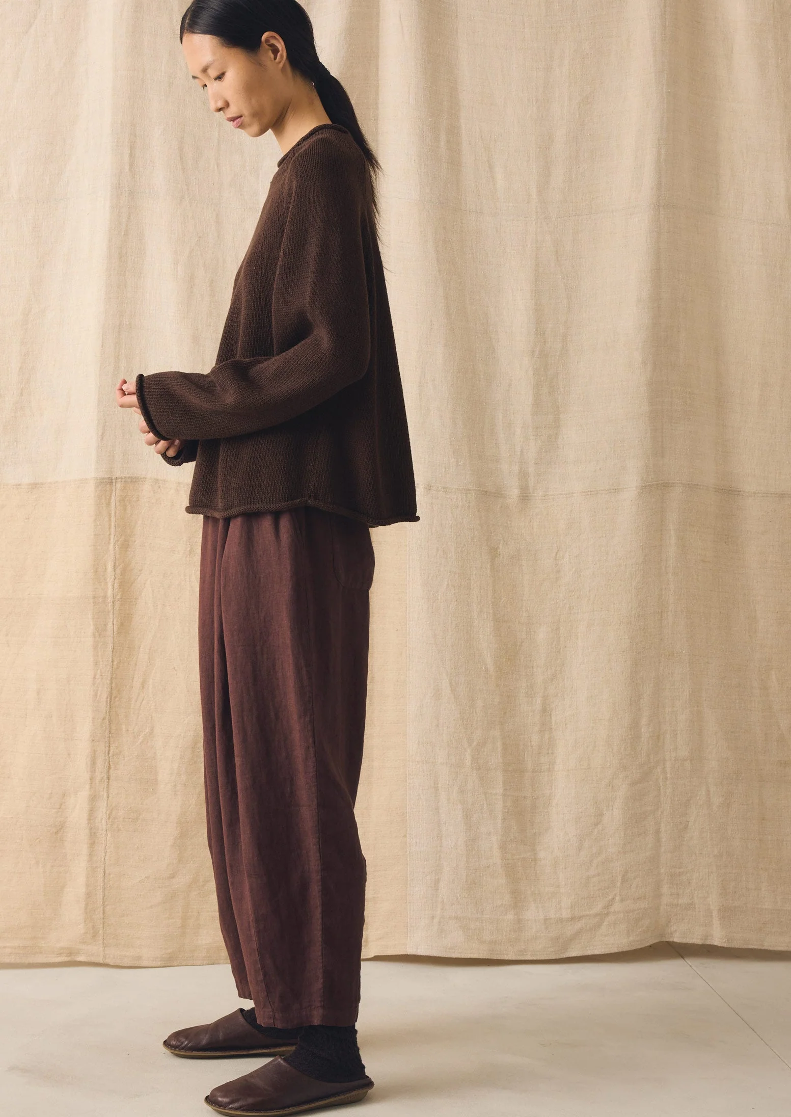 Minako Garment Dyed Linen Pants | Fig - Image 4