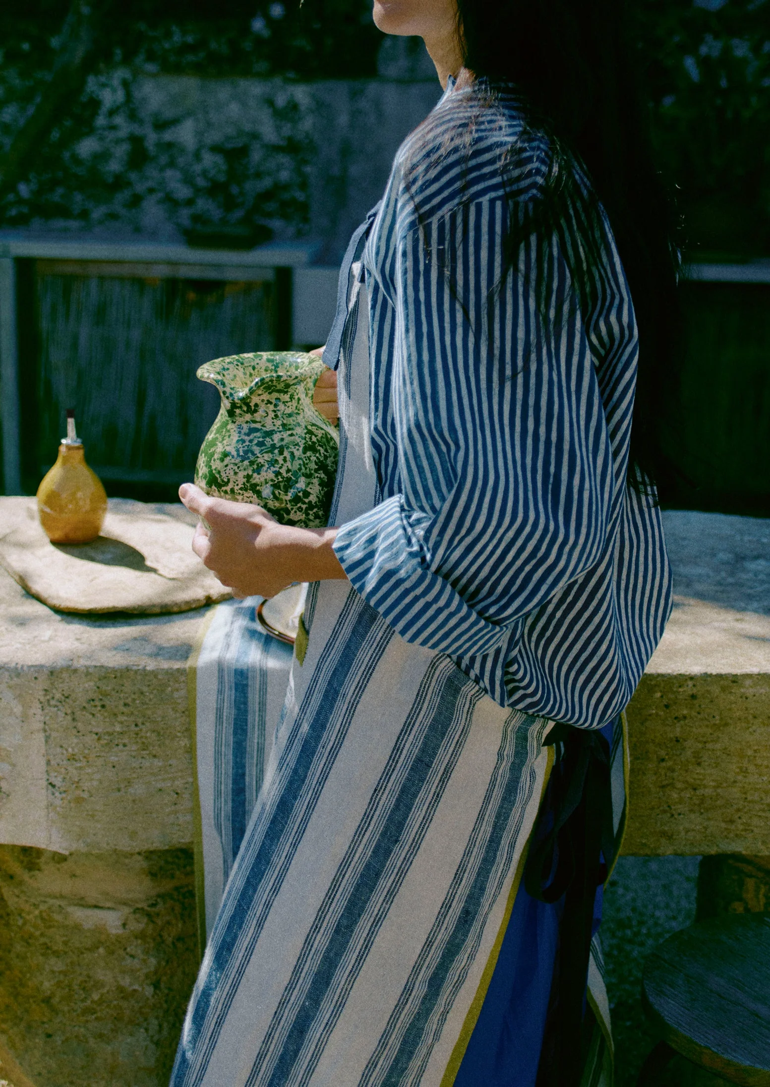 Natural Dye Stripe Cotton Gathered Top | Indigo - Image 10