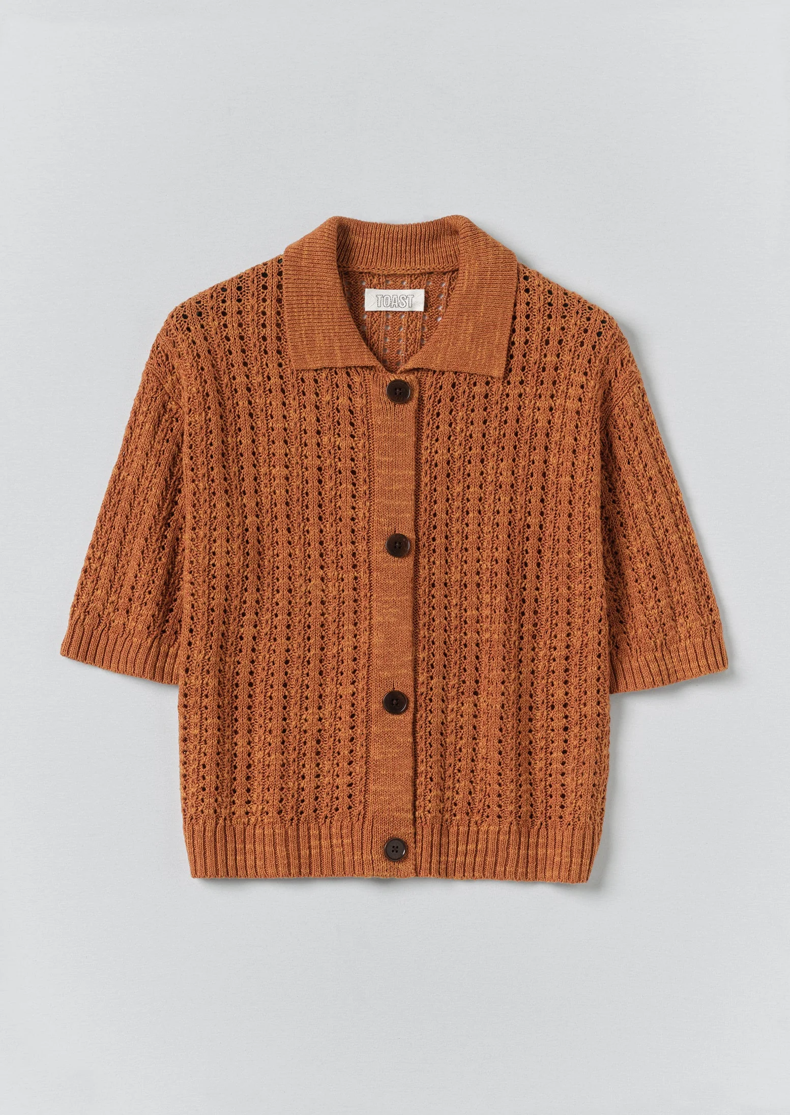 Open Stitch Knitted Linen Cotton Polo | Amber