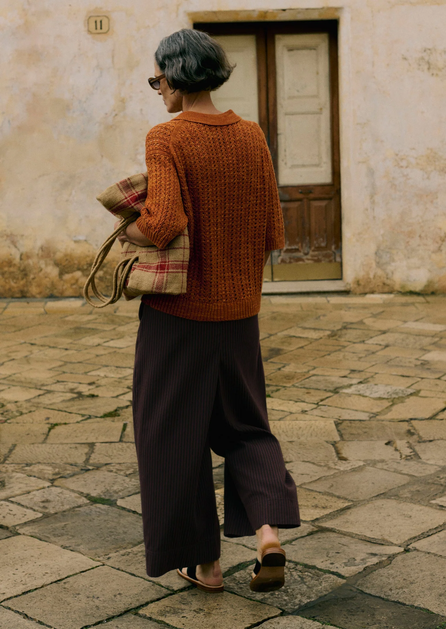 Open Stitch Knitted Linen Cotton Polo | Amber - Image 8