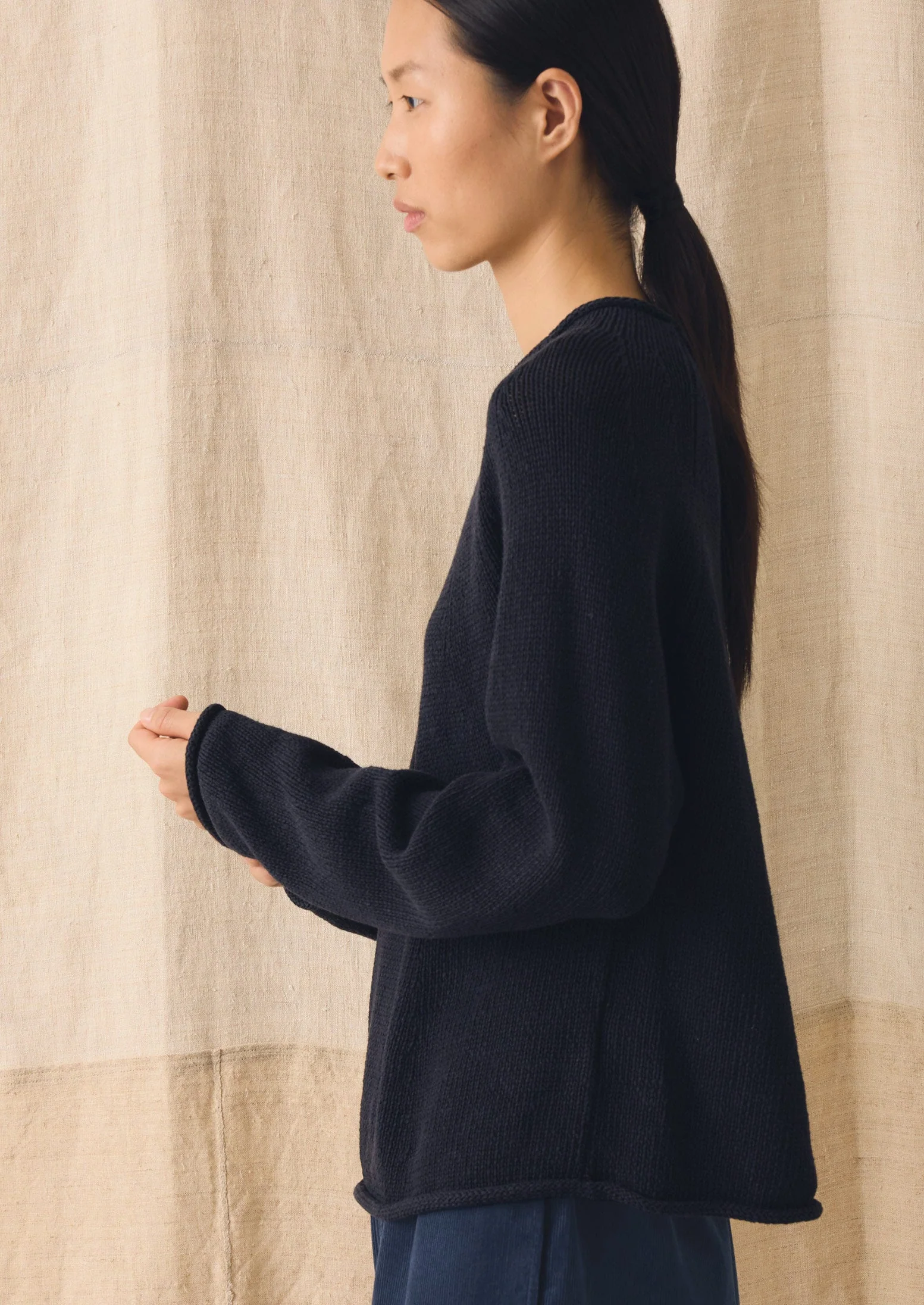 Organic Cotton Linen Easy Sweater | Dark Navy - Image 3