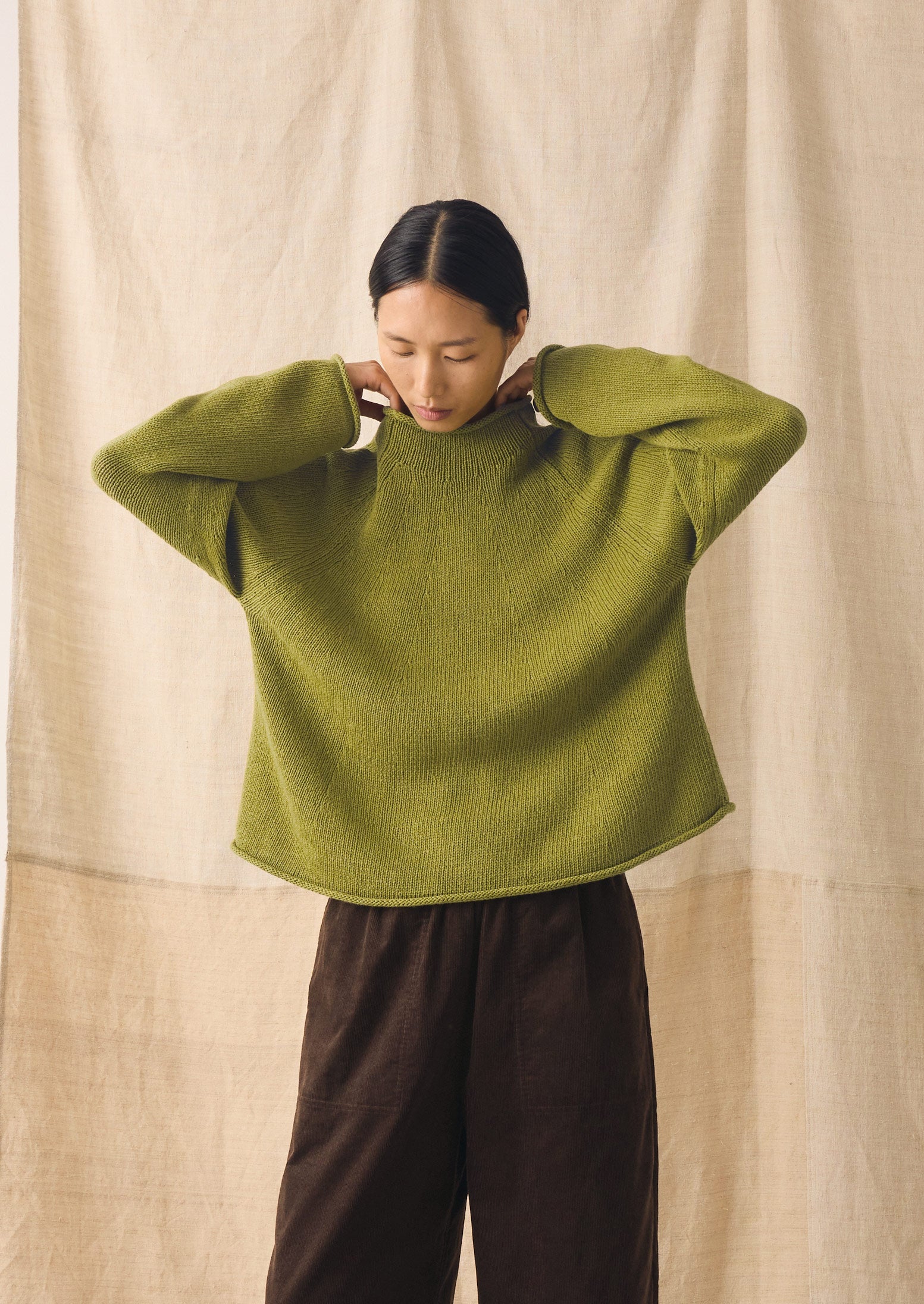 Organic Cotton Linen Easy Sweater | Olivine - Image 2