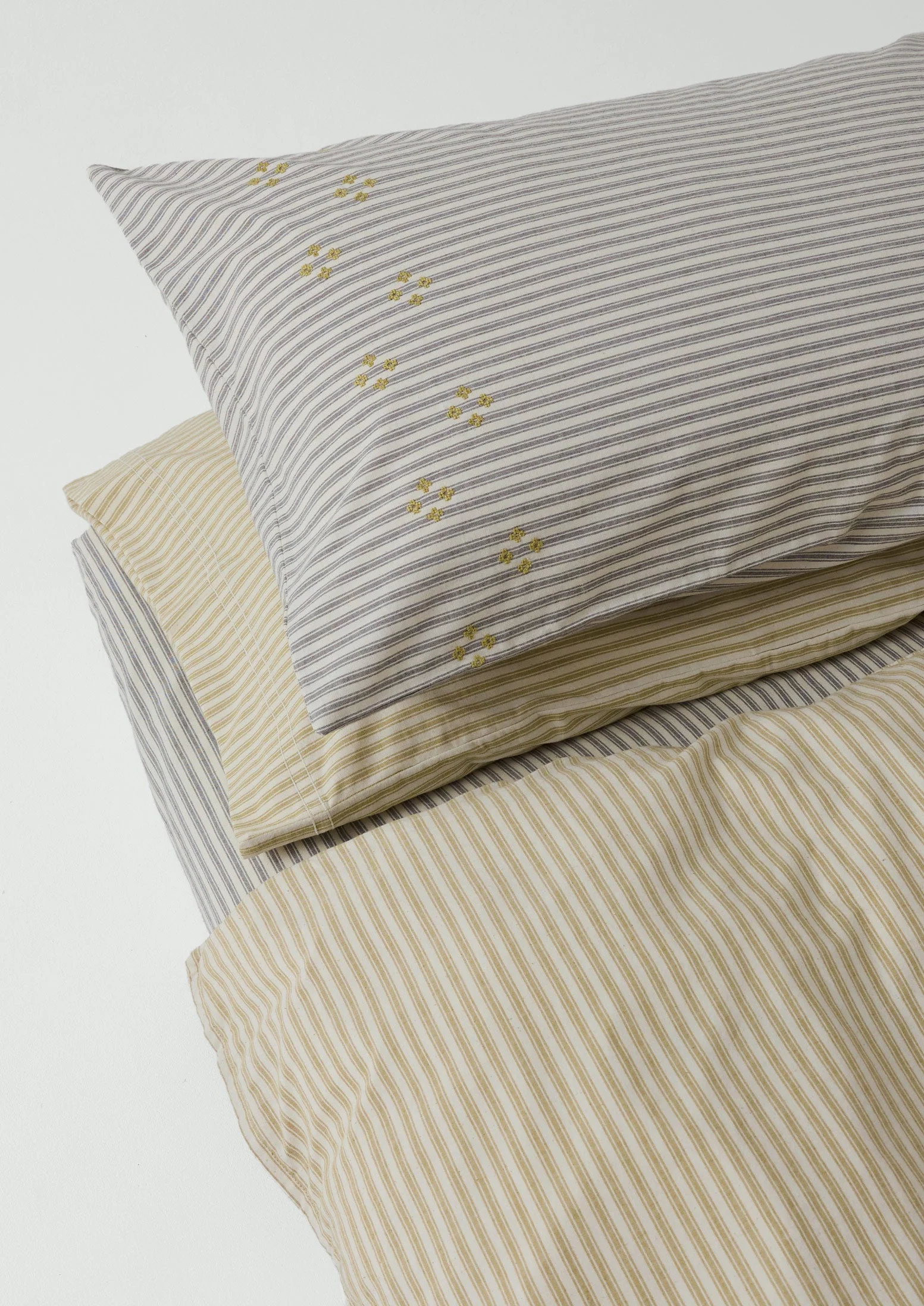 Organic Cotton Ticking Stripe Embroidered Housewife Pillowcase | Ecru/Graphite - Image 3