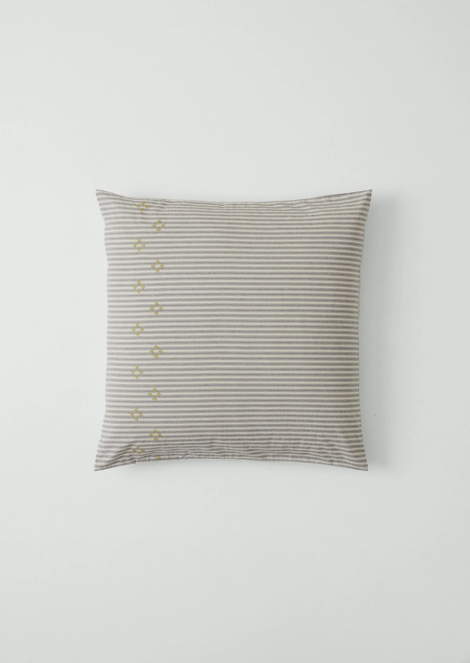 Organic Cotton Ticking Stripe Embroidered Square Pillowcase | Ecru/Graphite