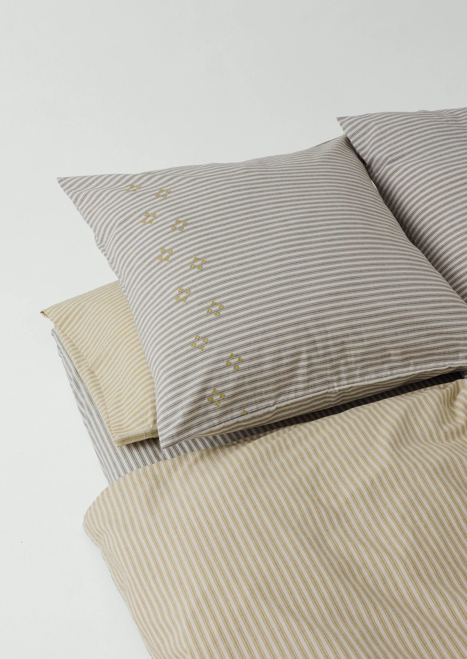 Organic Cotton Ticking Stripe Embroidered Square Pillowcase | Ecru/Graphite - Image 4